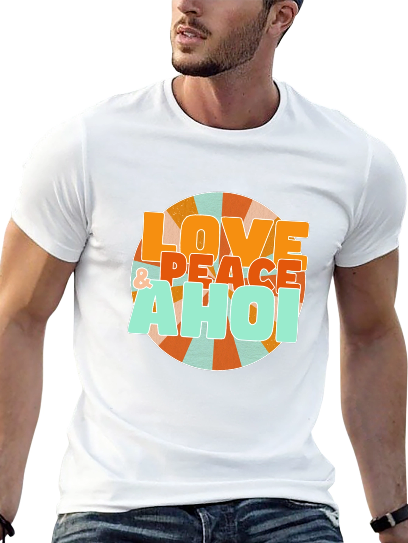 Black Retro Love & Peace Ahoi Graphic T-Shirt view 13