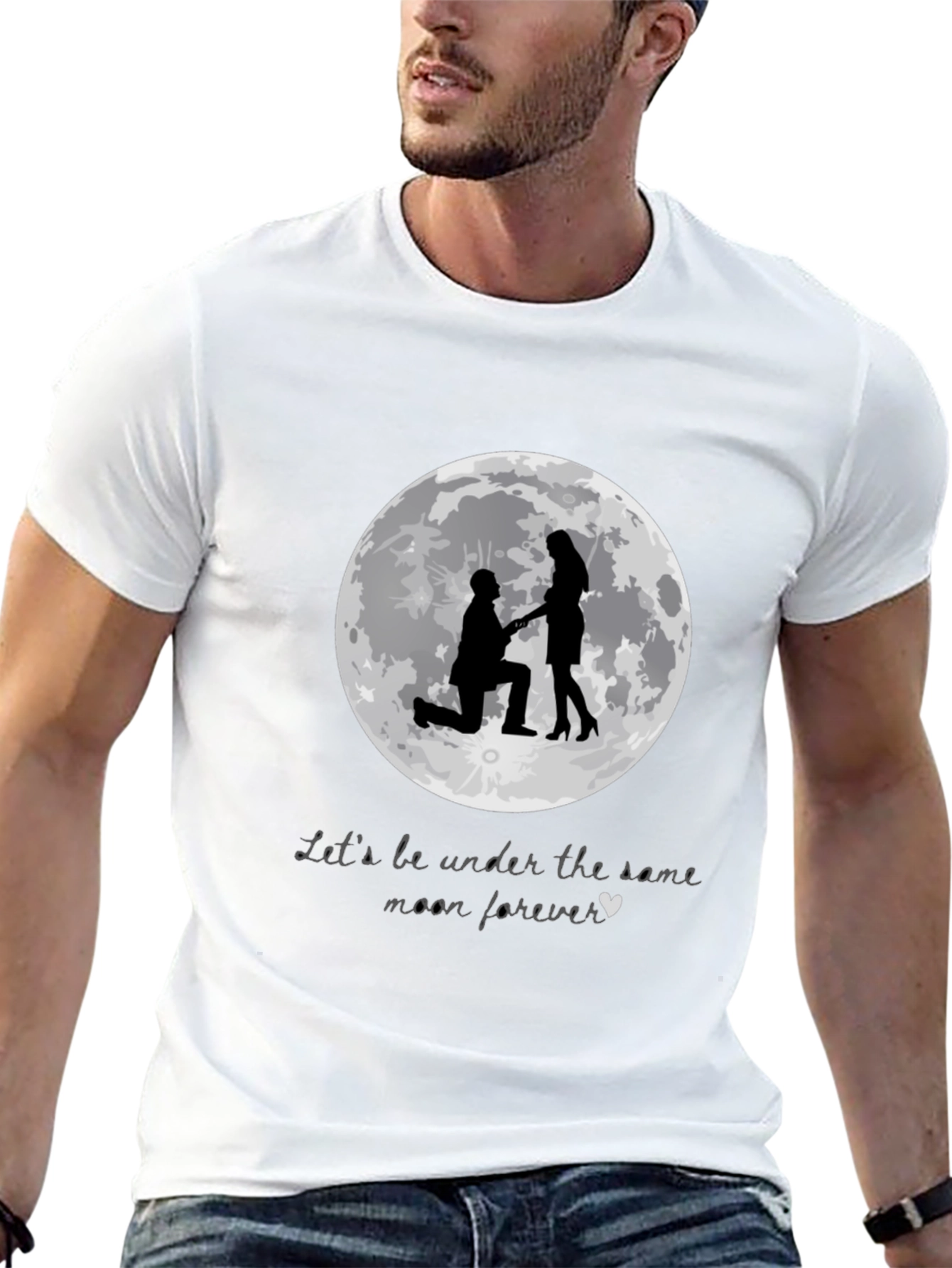 Black Romantic Moon Proposal T-Shirt view 13
