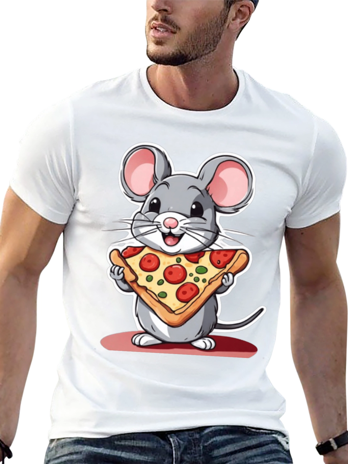 Black Cartoon Mouse Pizza Graphic Tee view 13