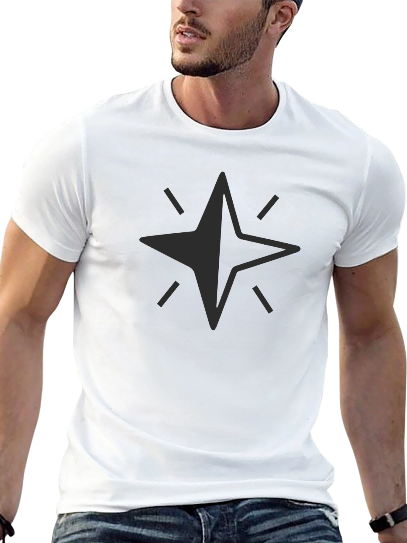 Black Men's Black T-Shirt with Star Graphic view 13