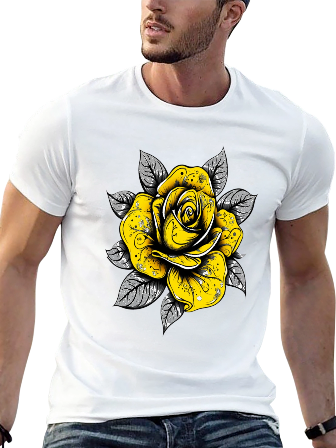 Black Rose Graphic Tee - Sleek Black Cotton T-Shirt view 13