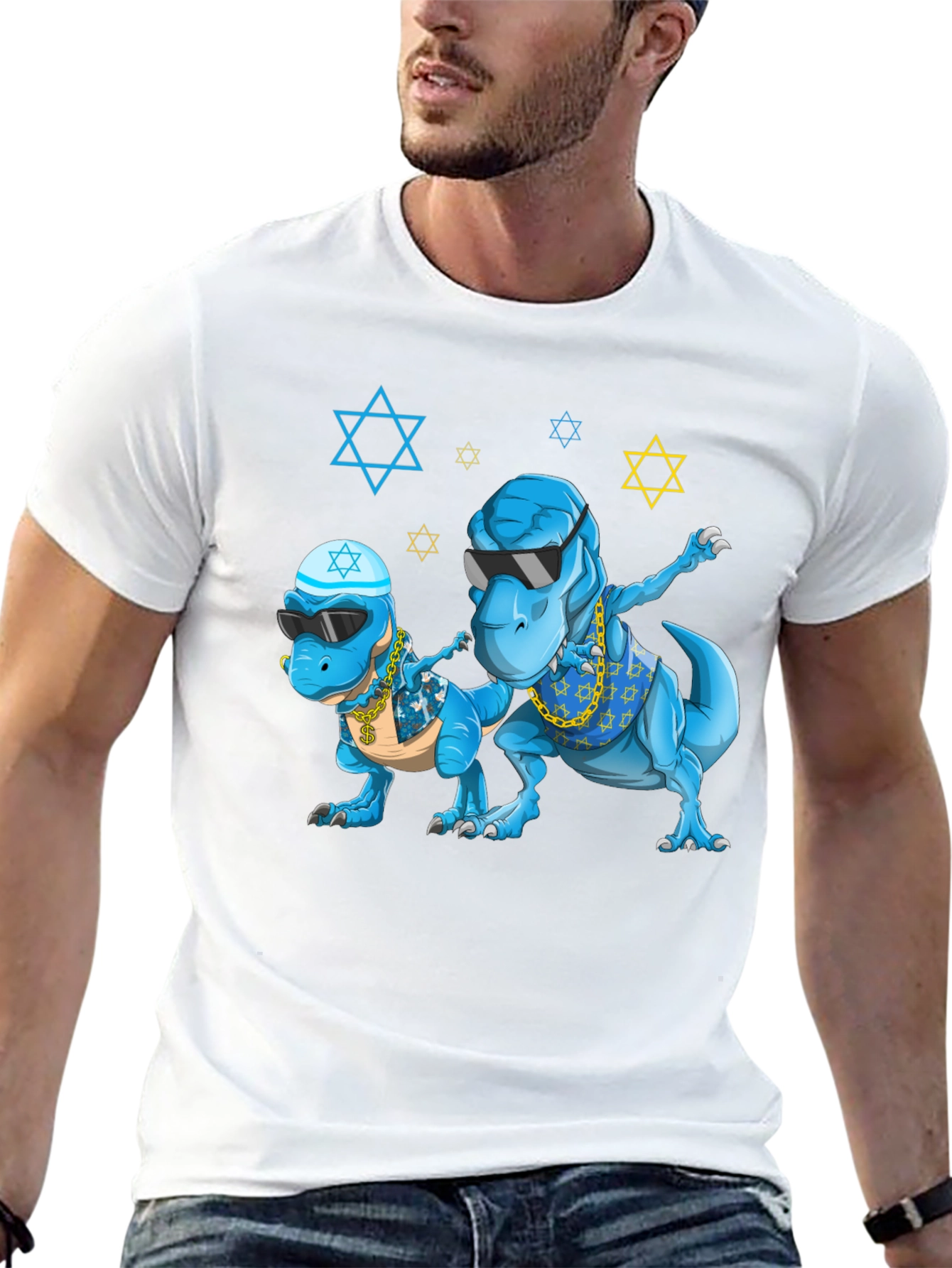 Black Dinosaur Graphic Tee - Fun Jewish T-Rex Design view 13