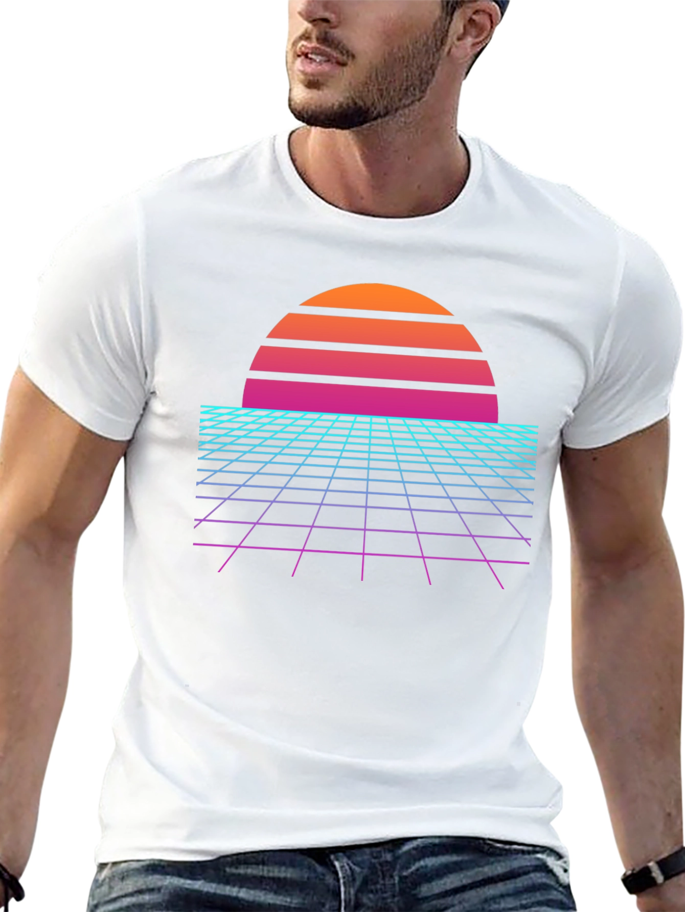 Black Retro Wave Sunset Graphic Tee - Black view 13