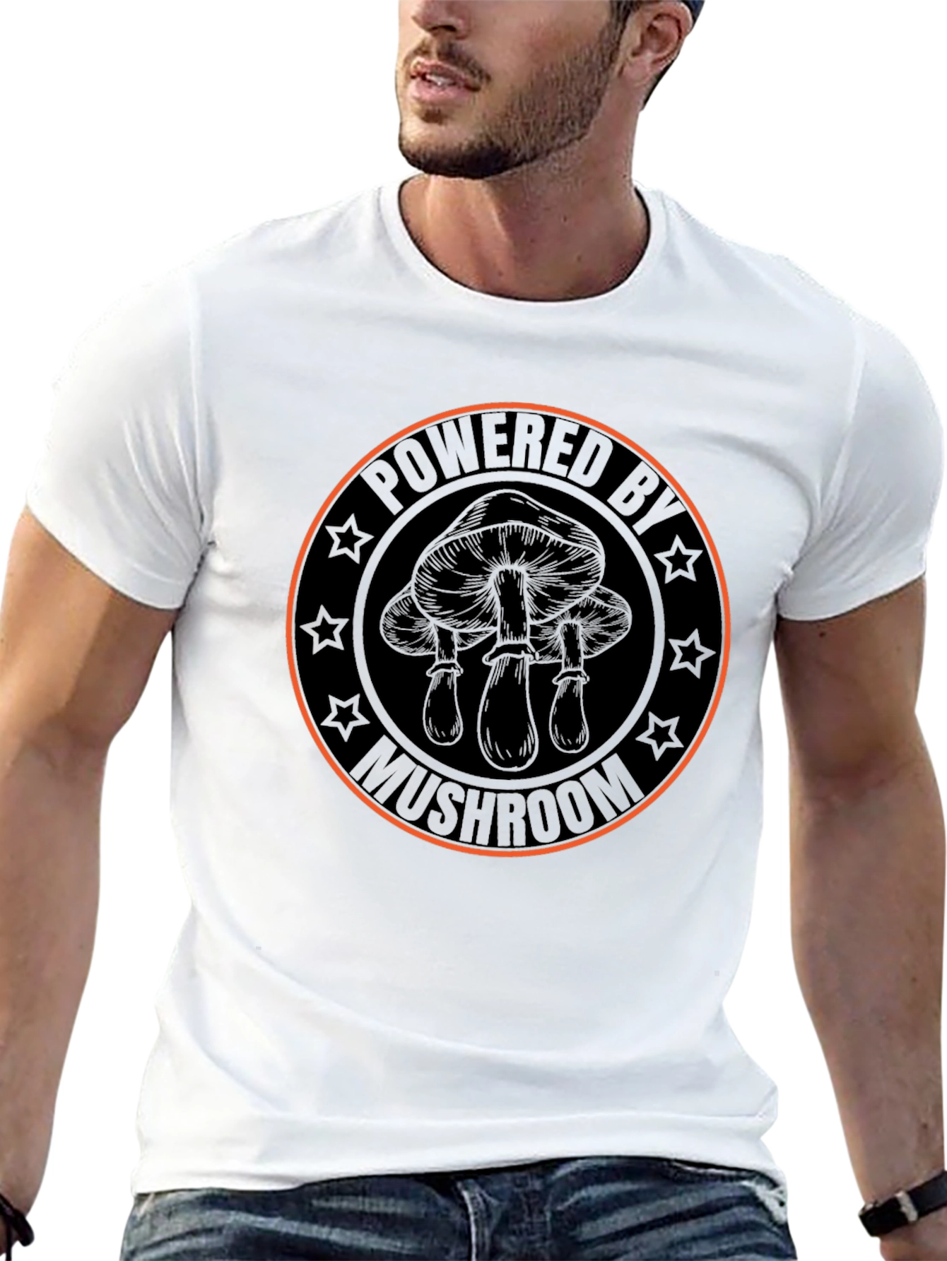 Black Powered By Mushroom Black T-Shirt view 13