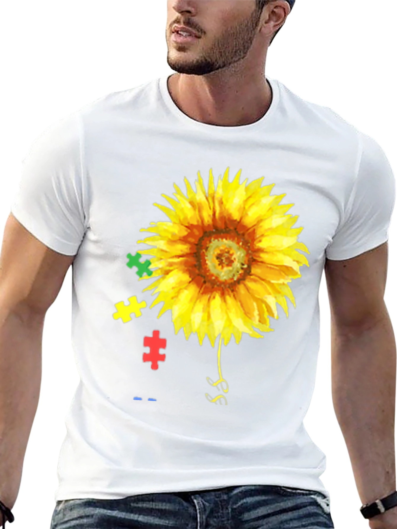 Black Sunflower Autism Awareness T-Shirt view 13