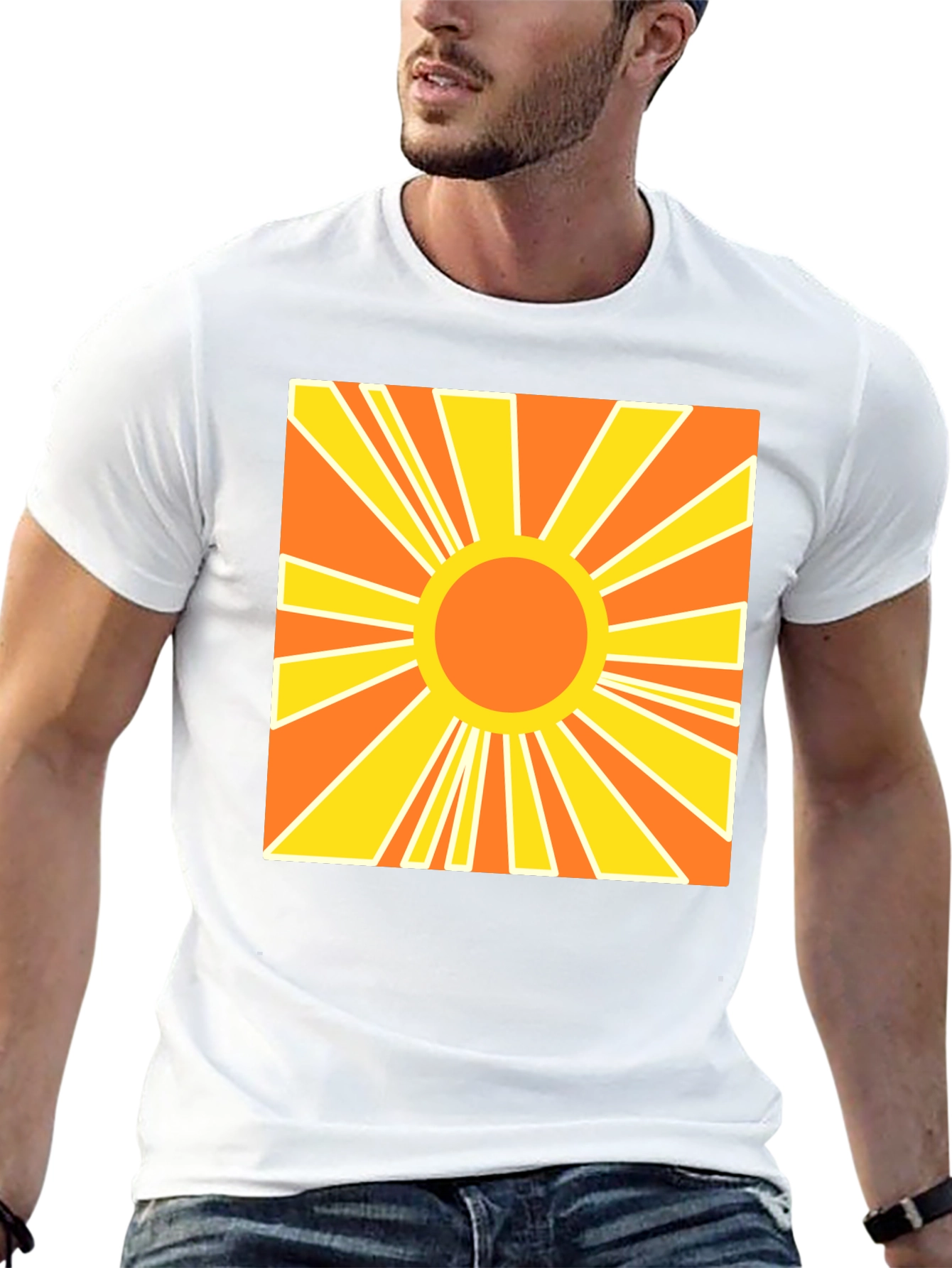Black Retro Sunburst Graphic Tee - Black Cotton T-Shirt view 13