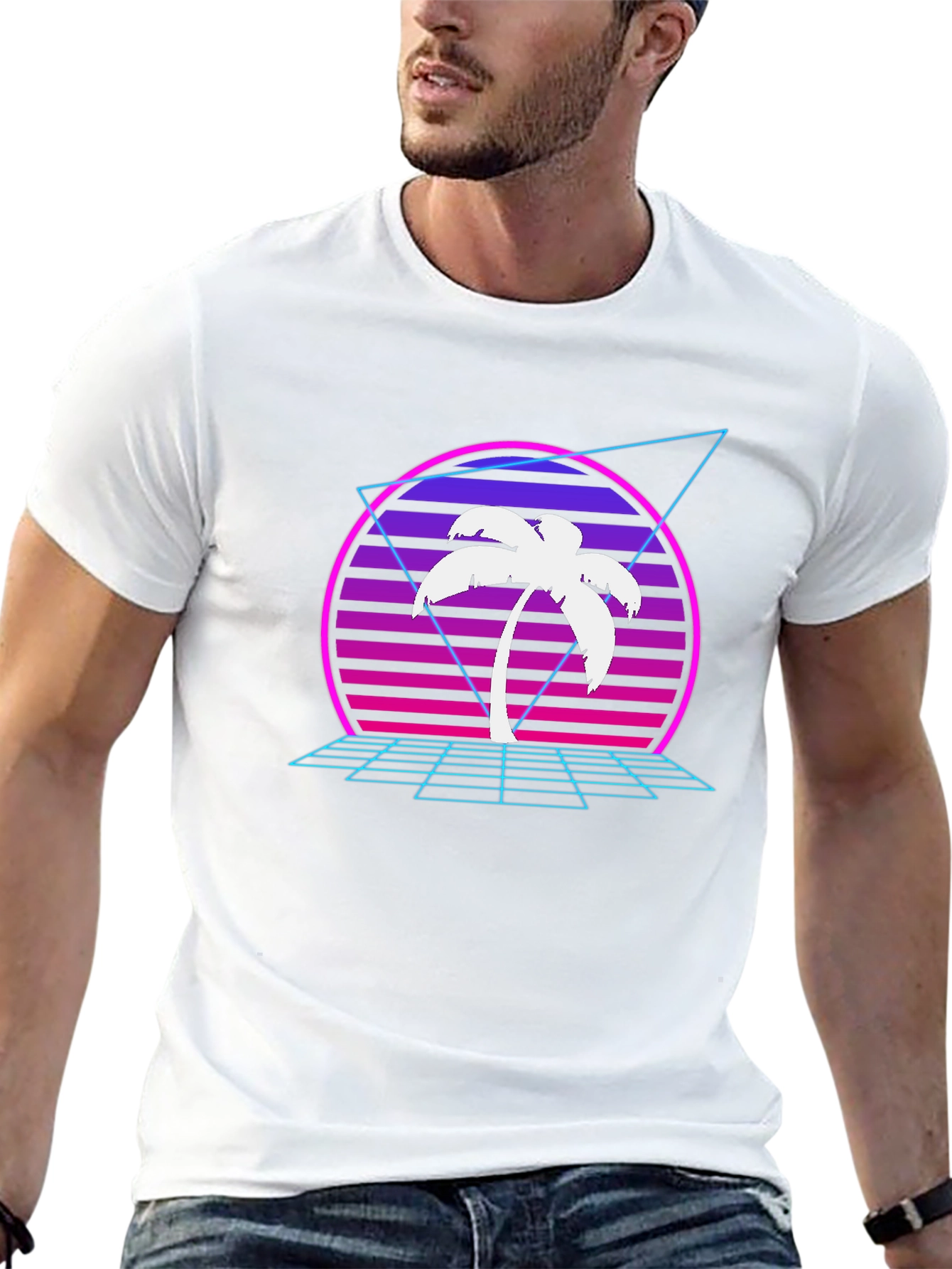 Black Retro Palm Tree T-Shirt - Synthwave Design view 13
