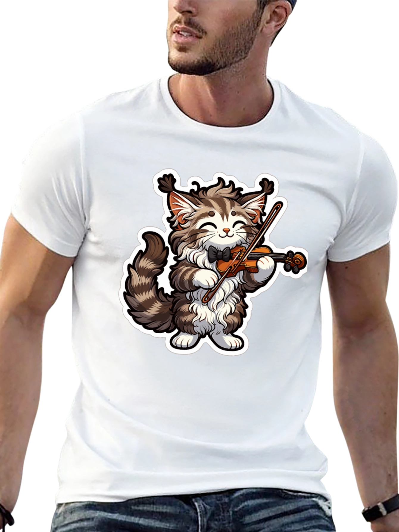Black Musical Cat T-Shirt - Violin Playing Kitten Tee view 13