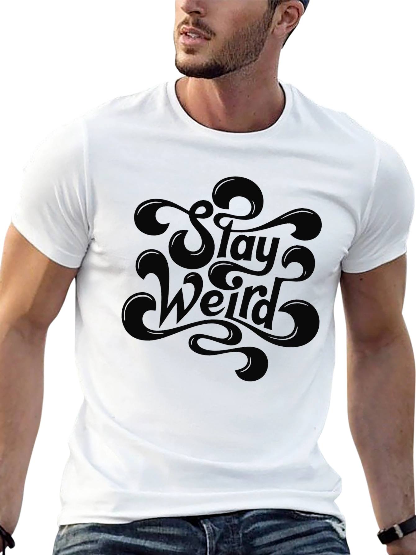 Black Stay Weird Graphic T-Shirt - Mens Black Tee view 13