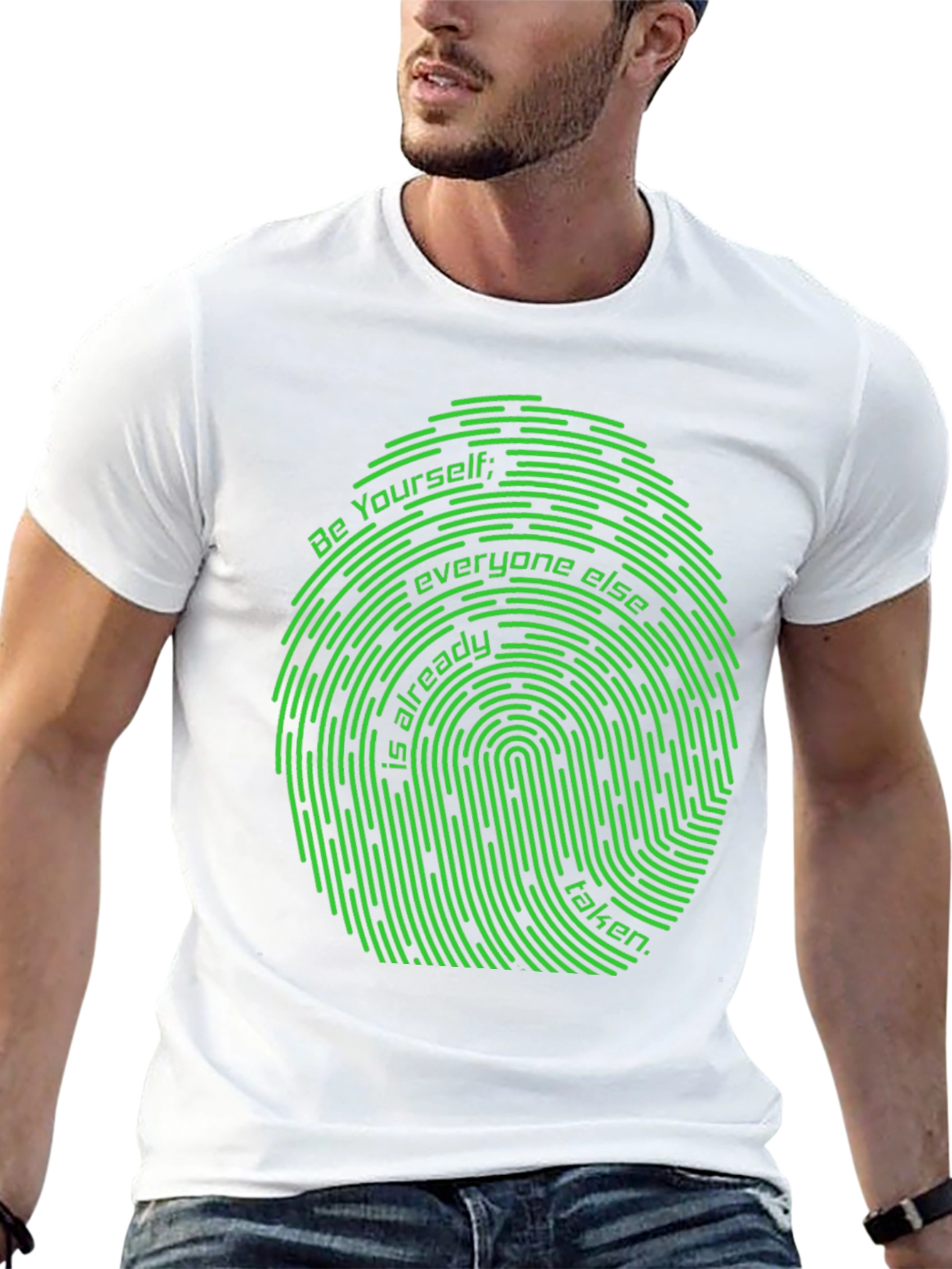 Black Be Yourself Fingerprint Graphic Tee - Unique Design view 13