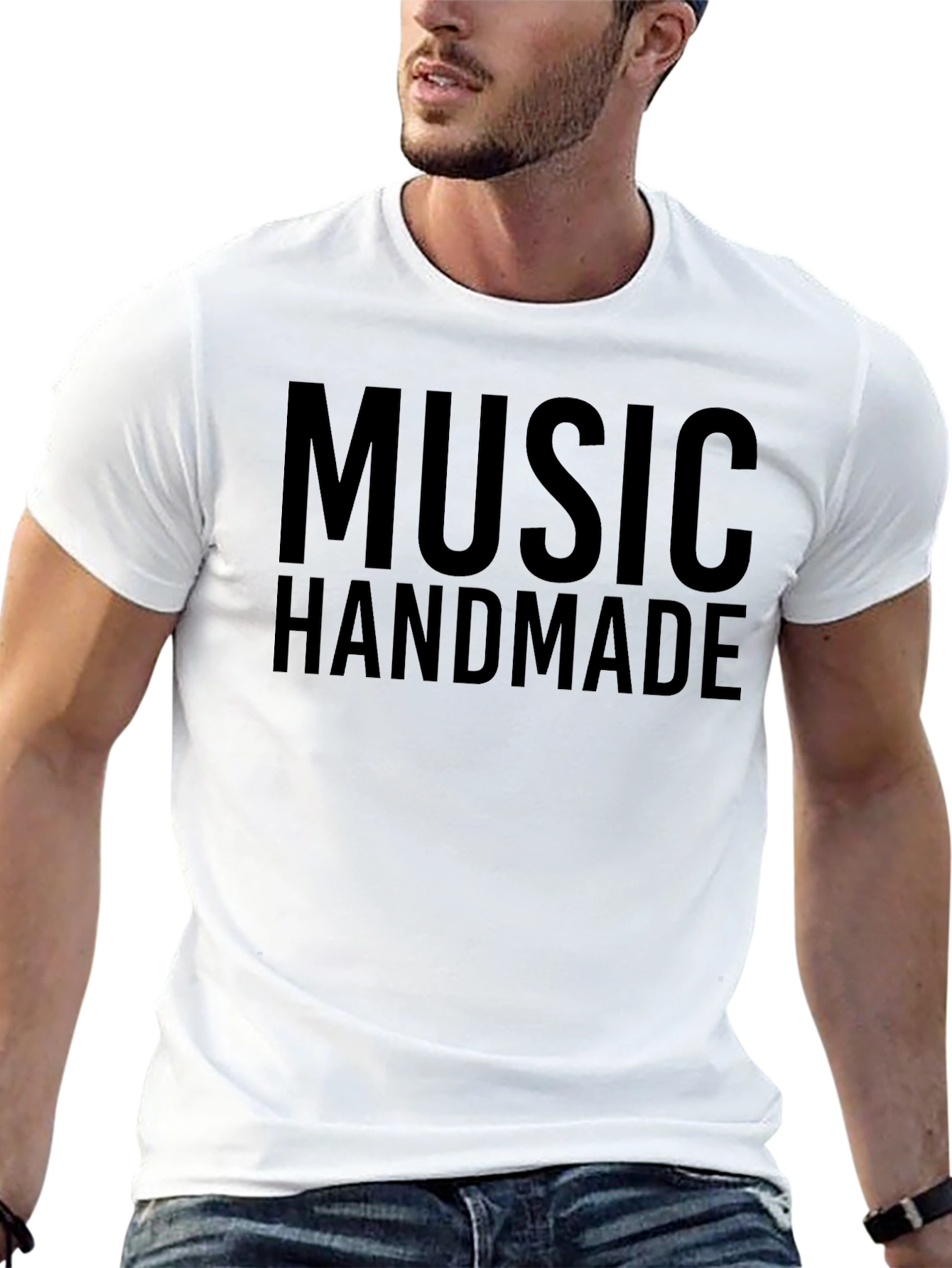 Black Music Handmade Graphic T-Shirt - Black Crew Neck Tee view 13