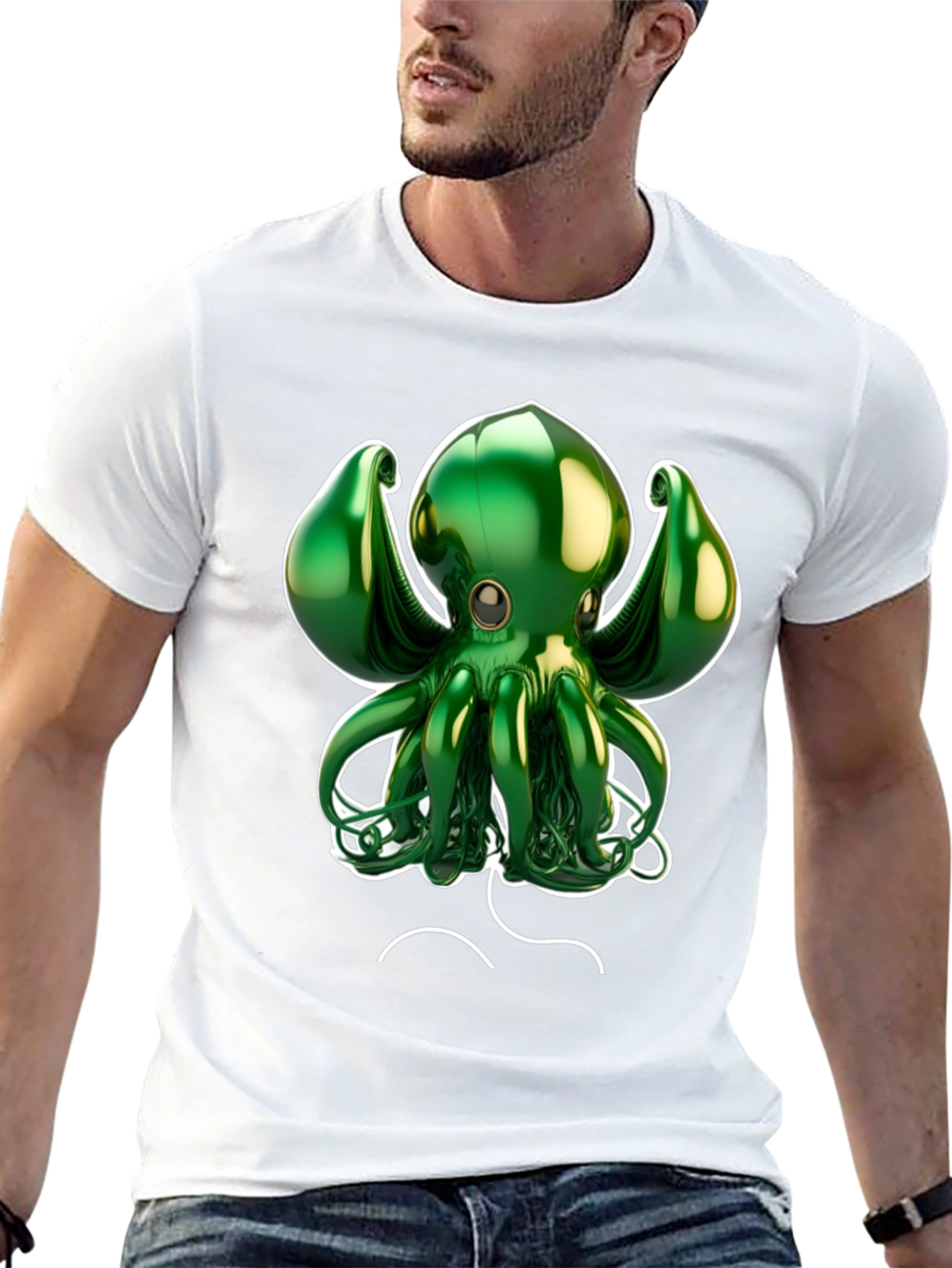 Black Green Octopus Graphic Tee - Black Cotton Blend view 13