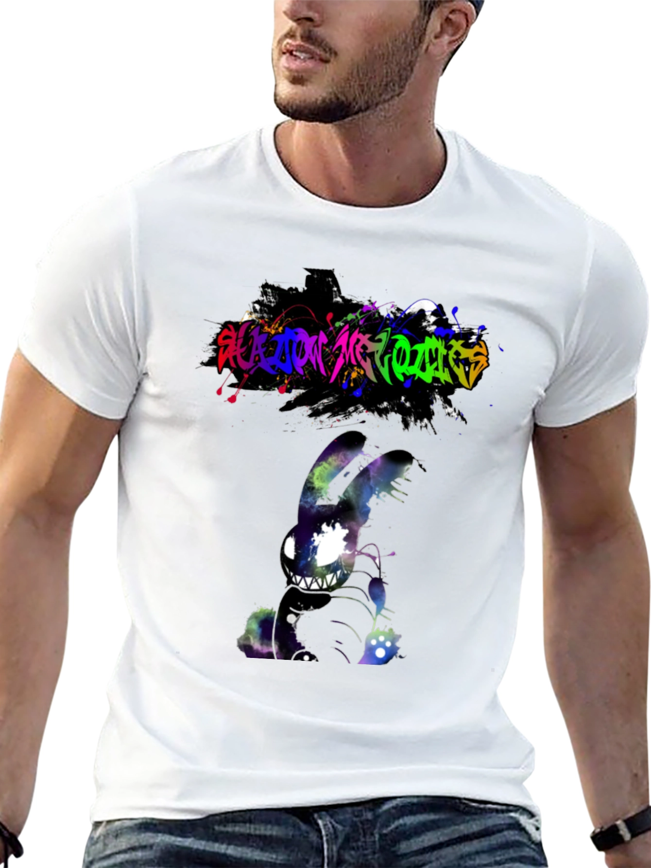 Black Cosmic Nightmare Bunny Graphic Tee - Unique Design view 13