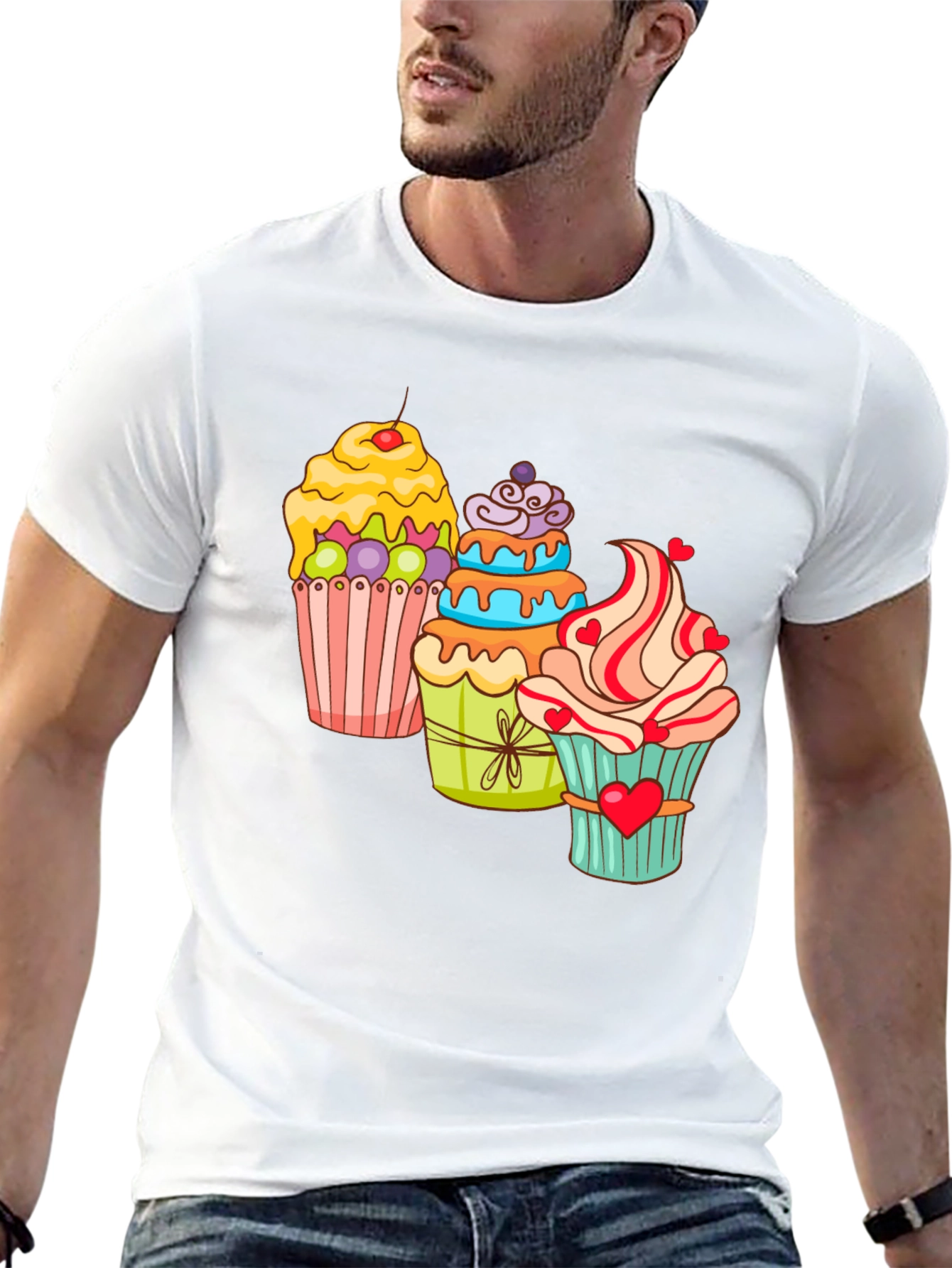 Black Cupcake T-Shirt Black Cotton Short Sleeve Dessert Lover view 13