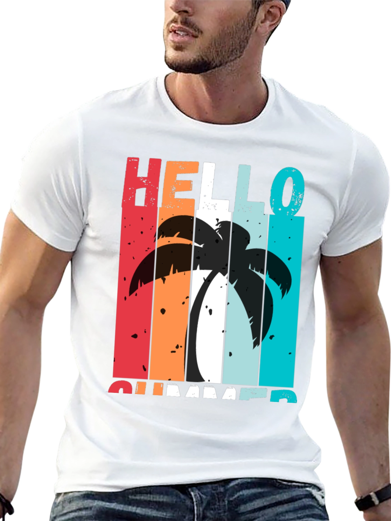 Black Hello Summer Palm Tree Graphic Tee view 13
