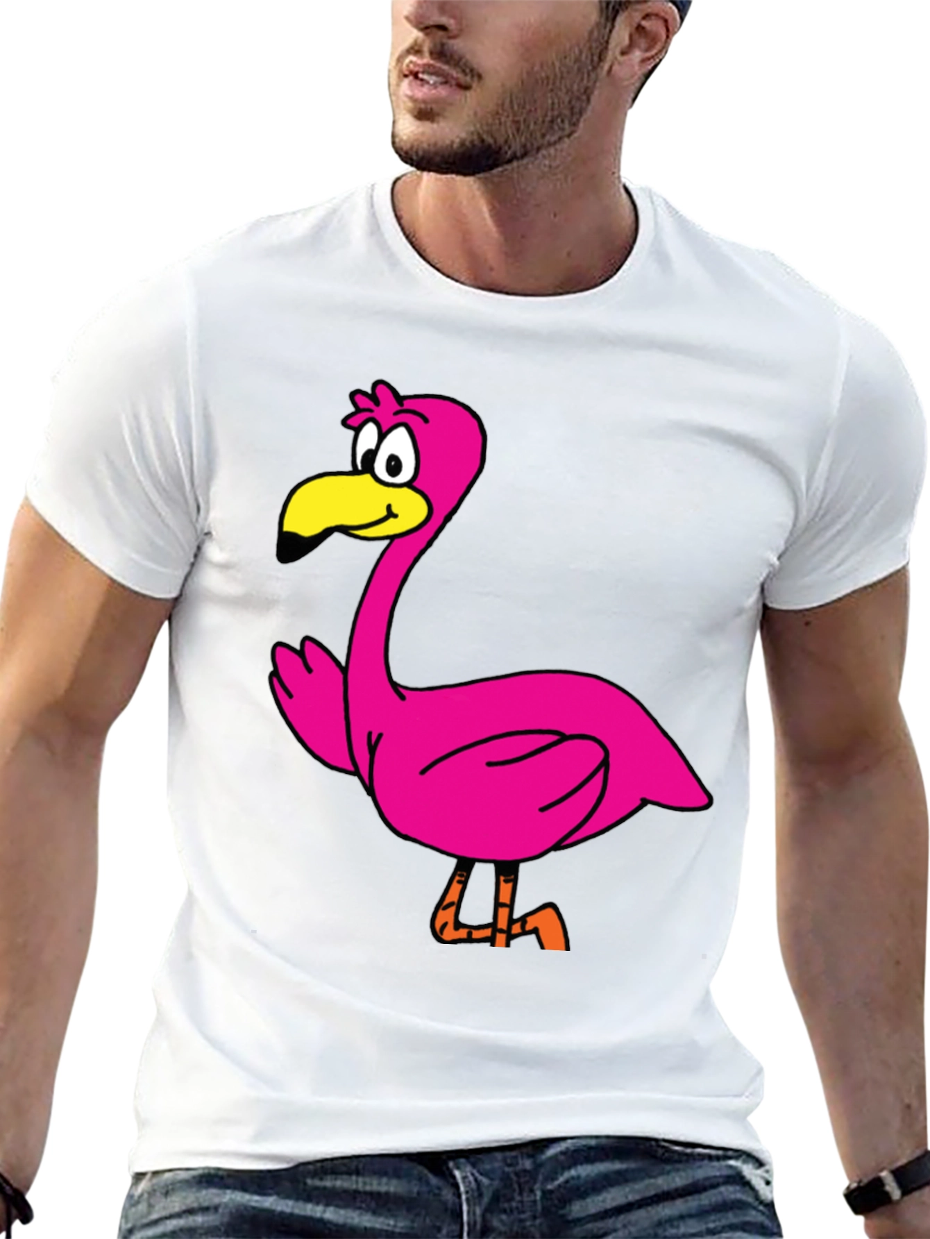 Black Cartoon Flamingo Graphic Tee - Black Unisex T-Shirt view 13