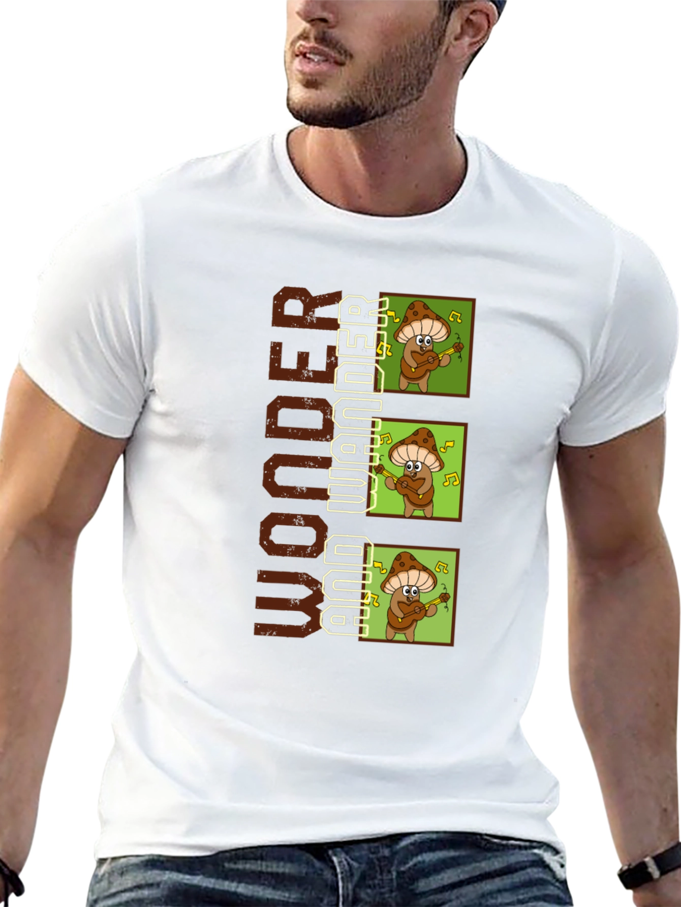 Black Wonder and Wander Mushroom Music T-Shirt view 13