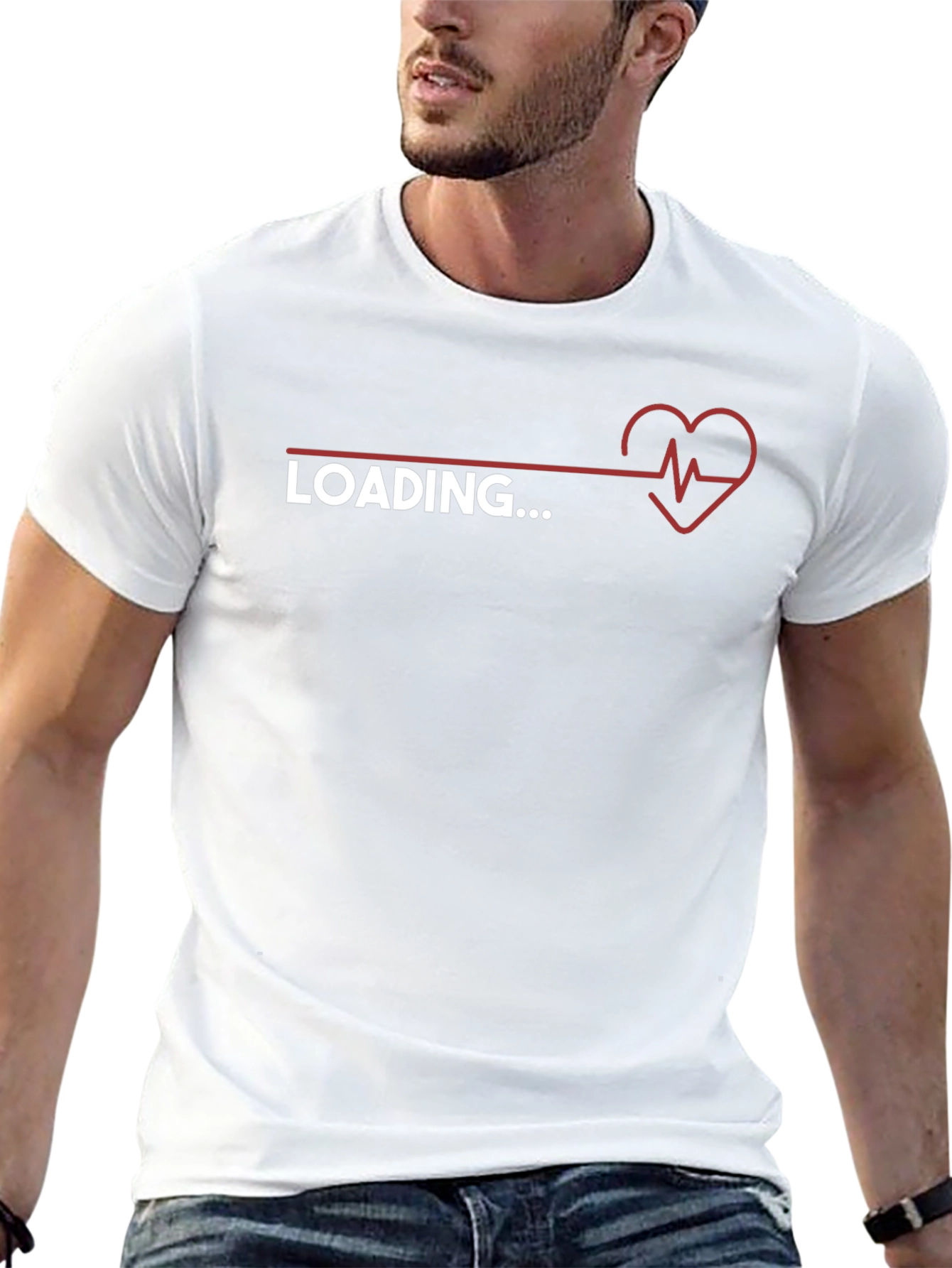 Black Loading Heartbeat Graphic Tee - Trendy Novelty Shirt view 13