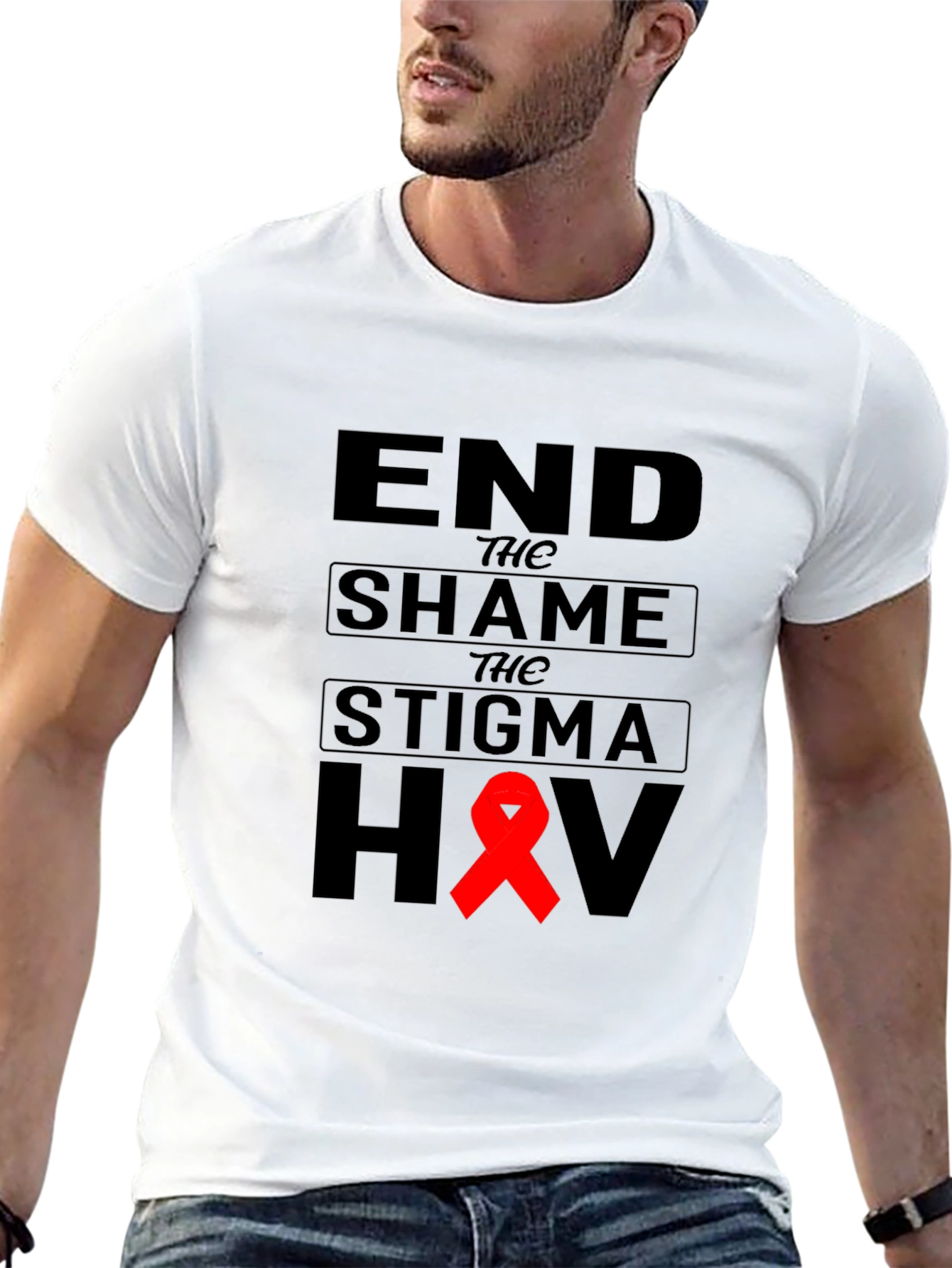 Black End the Shame, Stigma HIV Awareness T-Shirt view 13