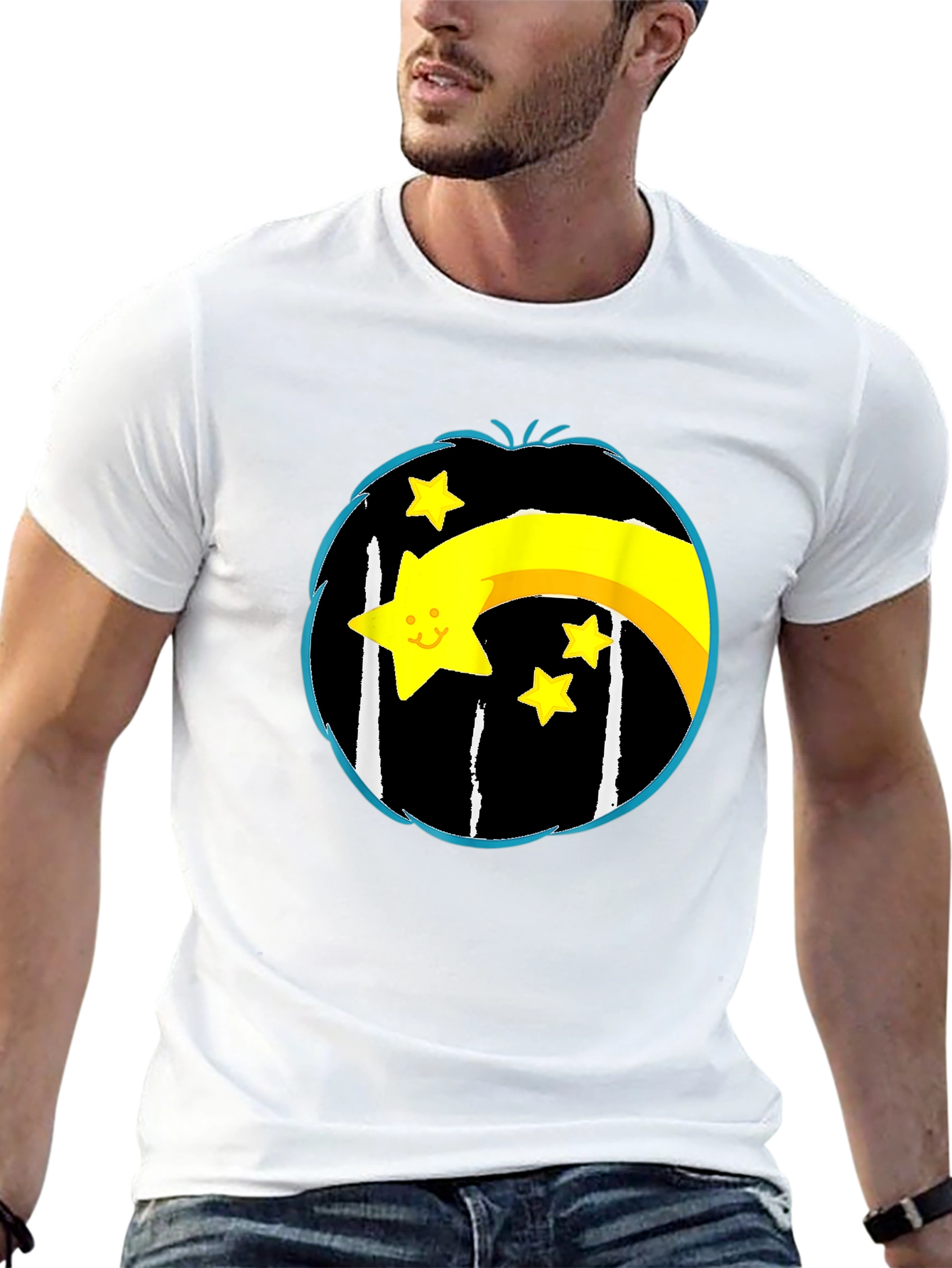 Black Shooting Star Graphic Tee - Black Cotton Blend view 13