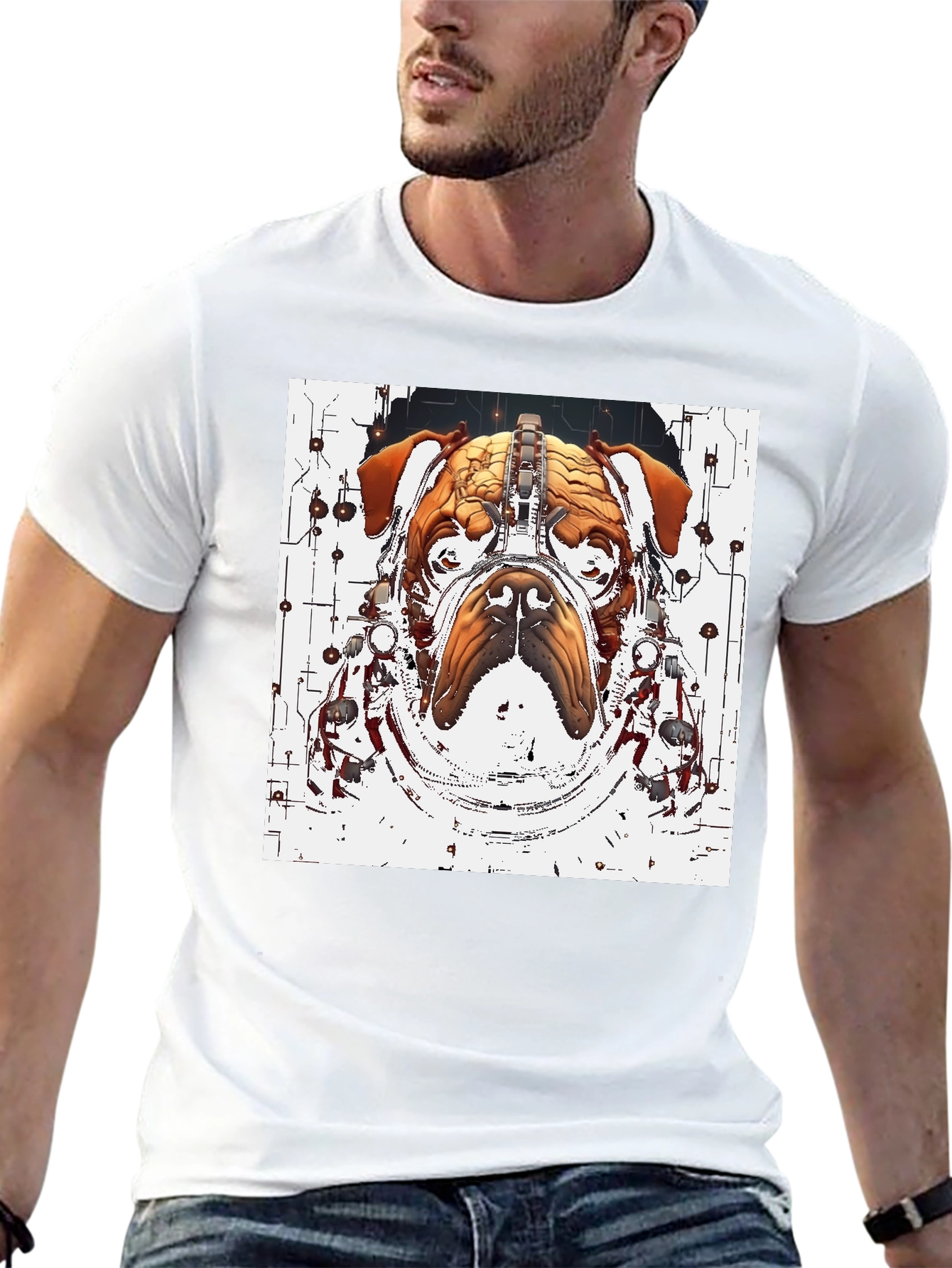 Black Cyber Bulldog T-Shirt - Unique Graphic Tee view 13
