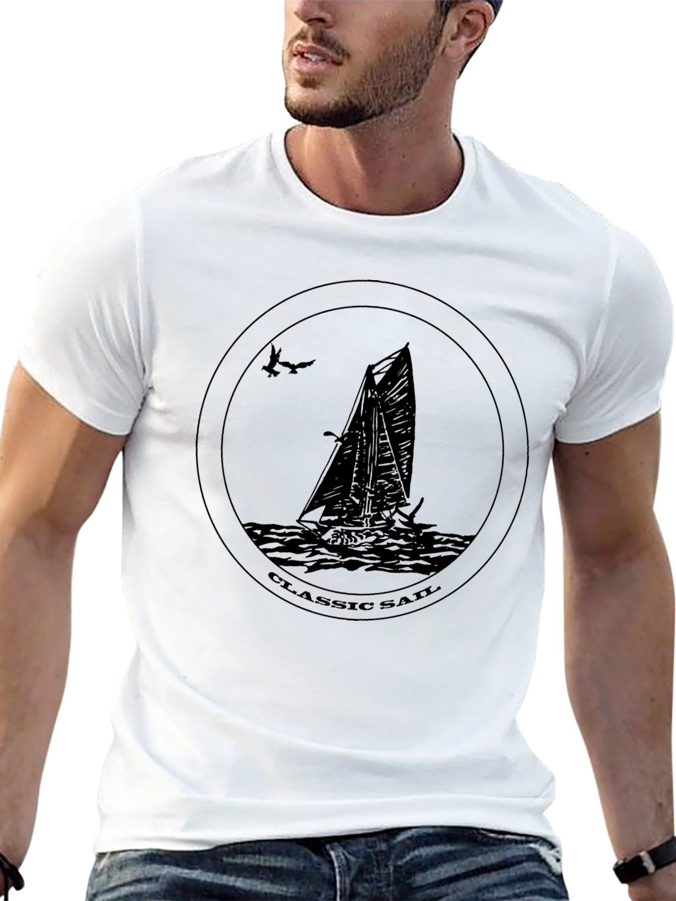 Black Classic Sail Boat Graphic T-Shirt view 13