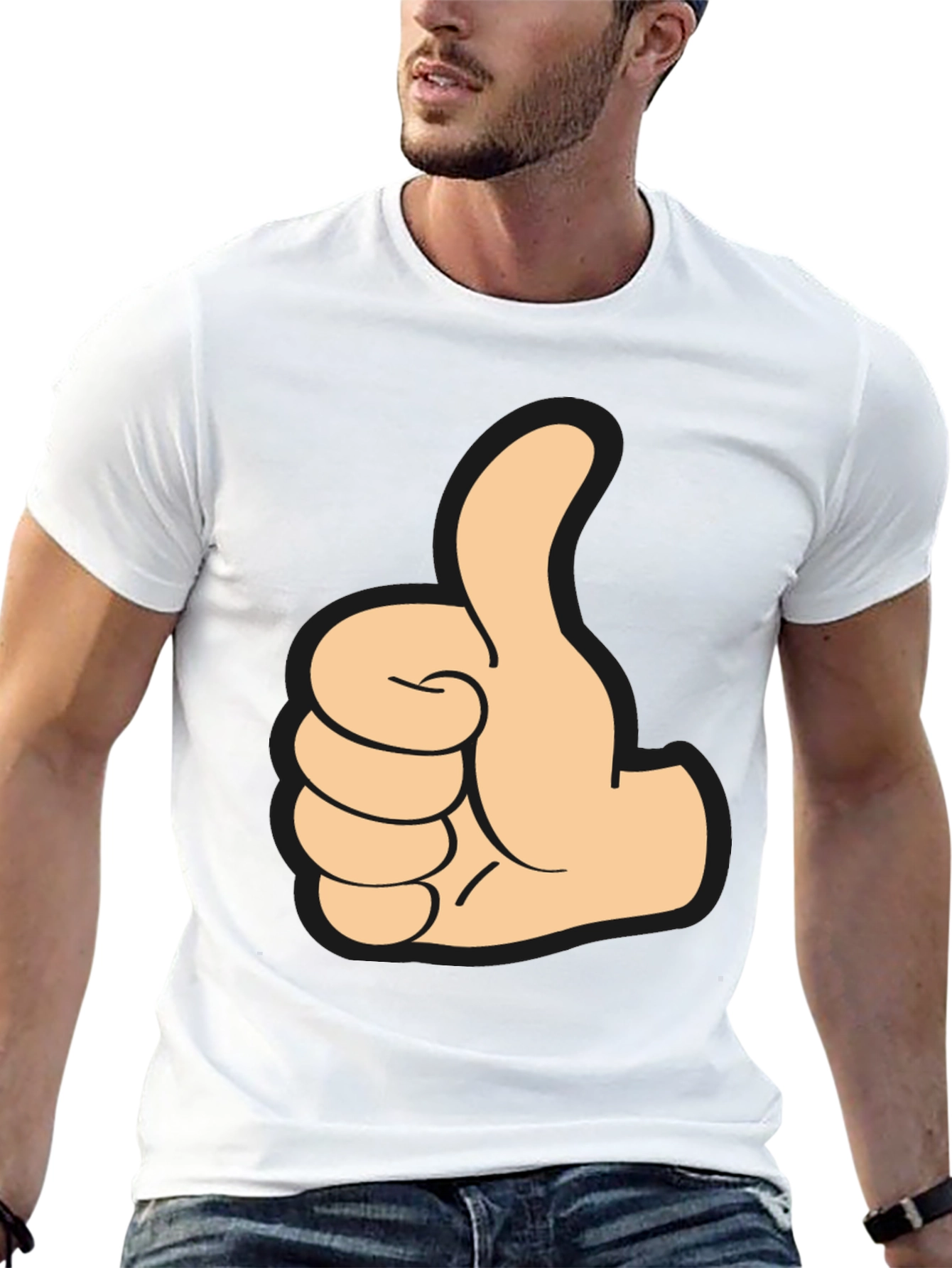 Black Thumbs Up Graphic Tee - Black Cotton T-Shirt view 13