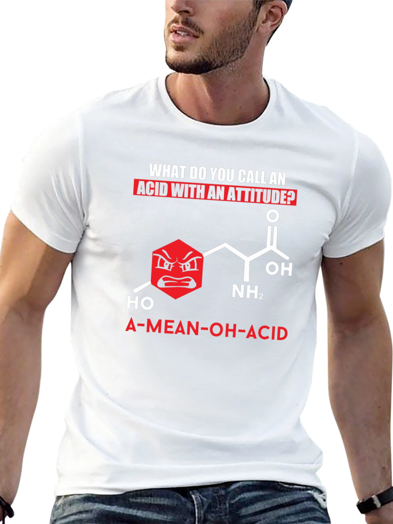 Black Funny Chemistry T-Shirt: A-Mean-OH-Acid view 13
