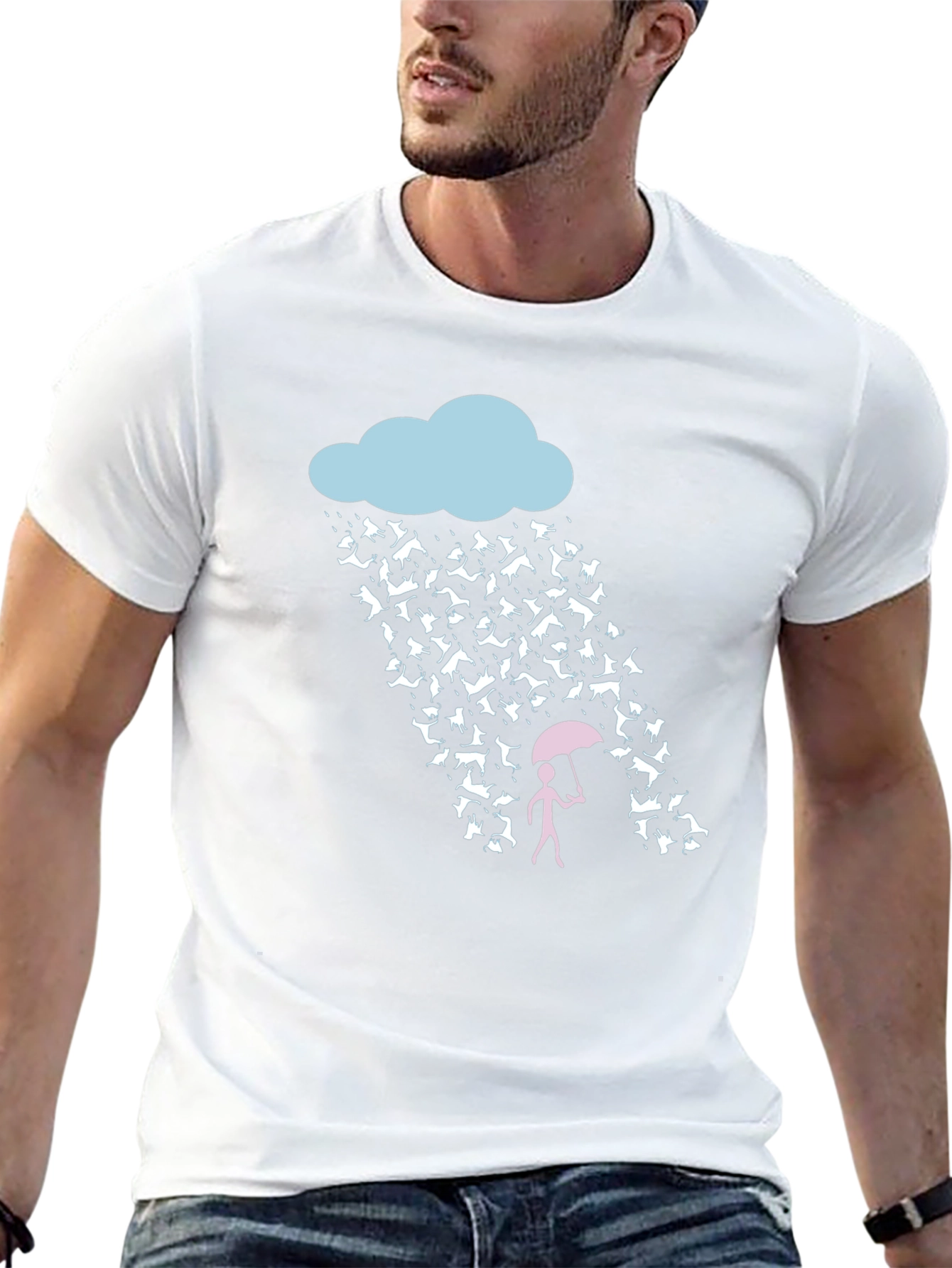 Black Raining Cats and Dogs Funny Graphic Tee view 13