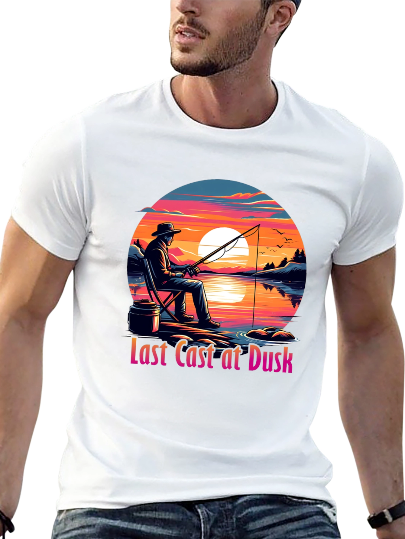 Black Last Cast at Dusk Graphic Tee view 13