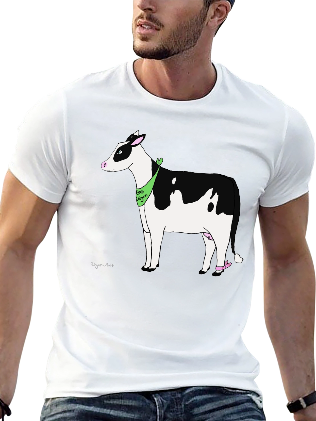 Black Vegan Cow Graphic T-Shirt - Black Cotton Tee view 13