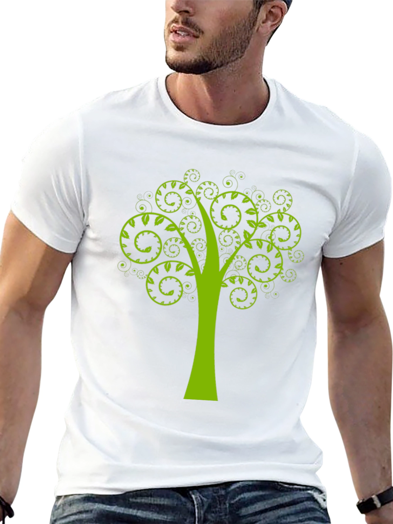 Black Green Tree Swirl Graphic Black T-Shirt view 13