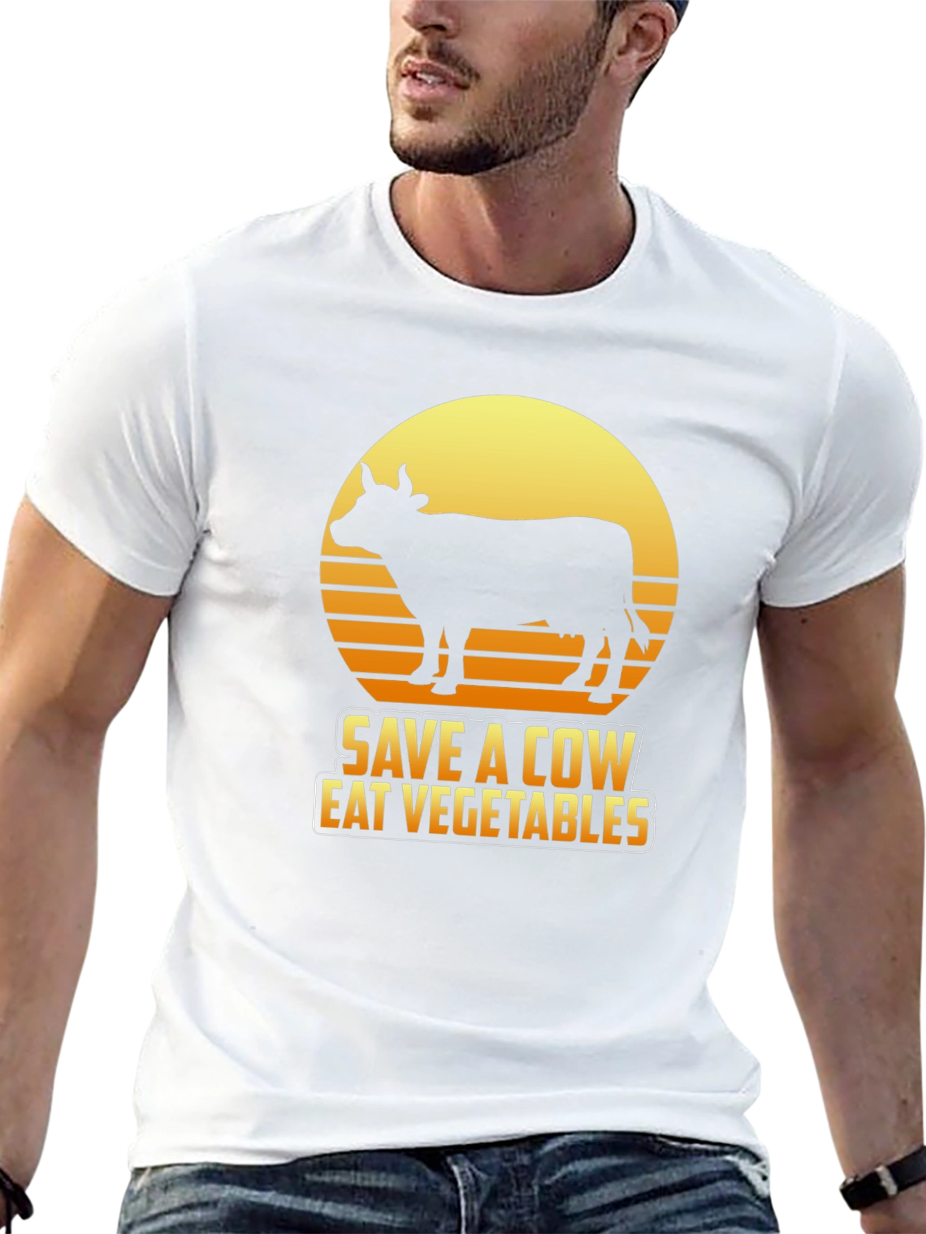 Black Save a Cow Eat Vegetables Graphic T-Shirt view 13