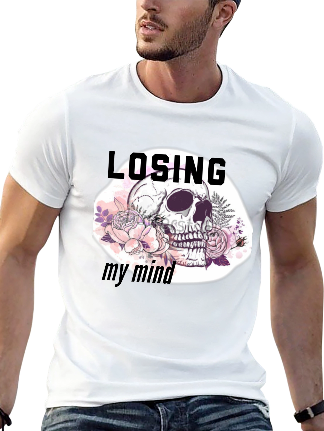 Black Losing My Mind Skull Graphic T-Shirt view 13