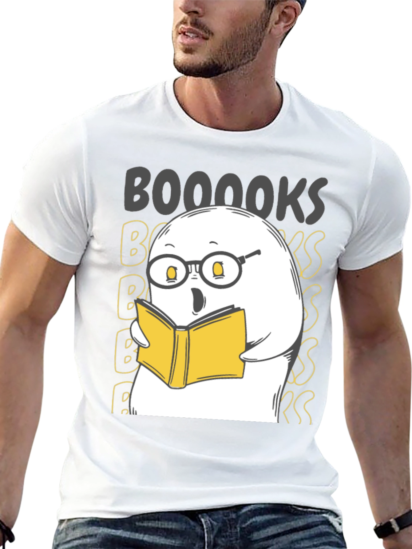 Black Funny Ghost Reading Book T-Shirt - BOOOOOKS! view 13