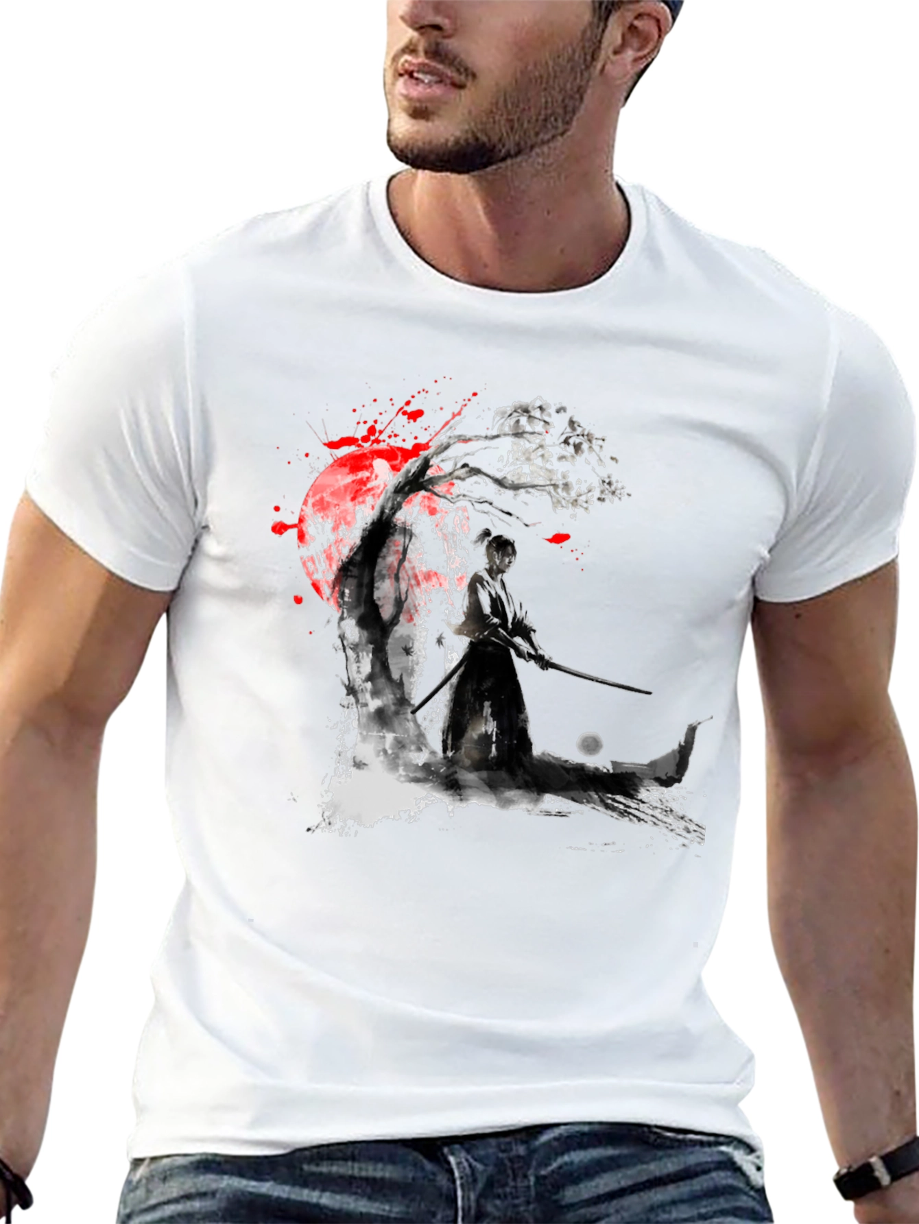 Black Samurai Warrior Graphic Black T-Shirt view 13