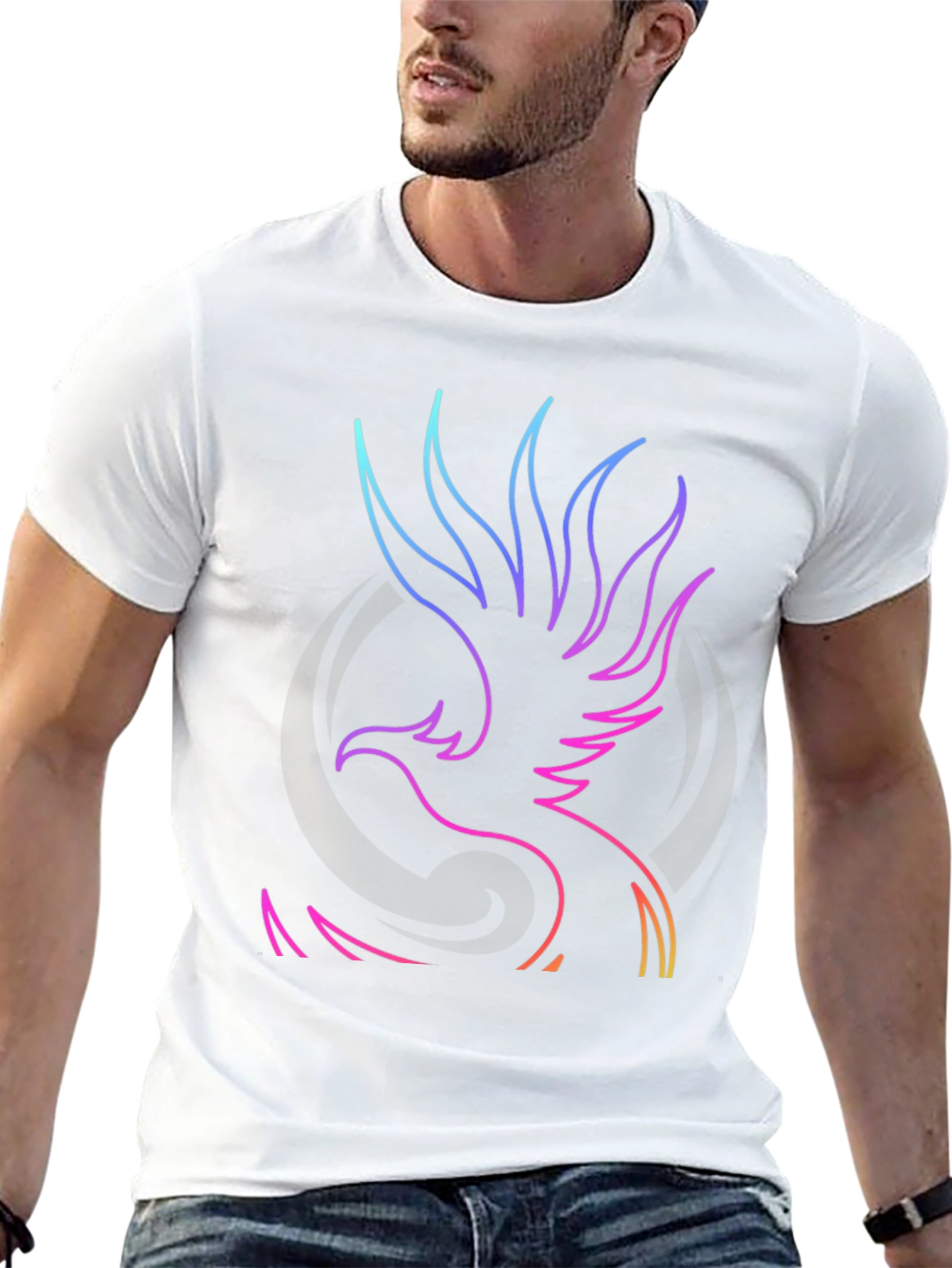 Black Neon Phoenix Graphic Black T-Shirt view 13