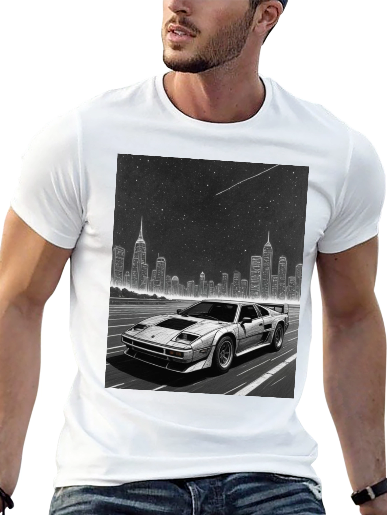 Black Retro Car & Cityscape Graphic Tee - Black view 13