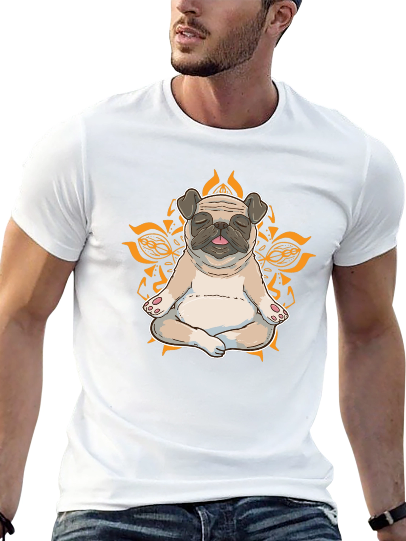 Black Zen Pug Graphic Tee - Meditating Dog Shirt view 13