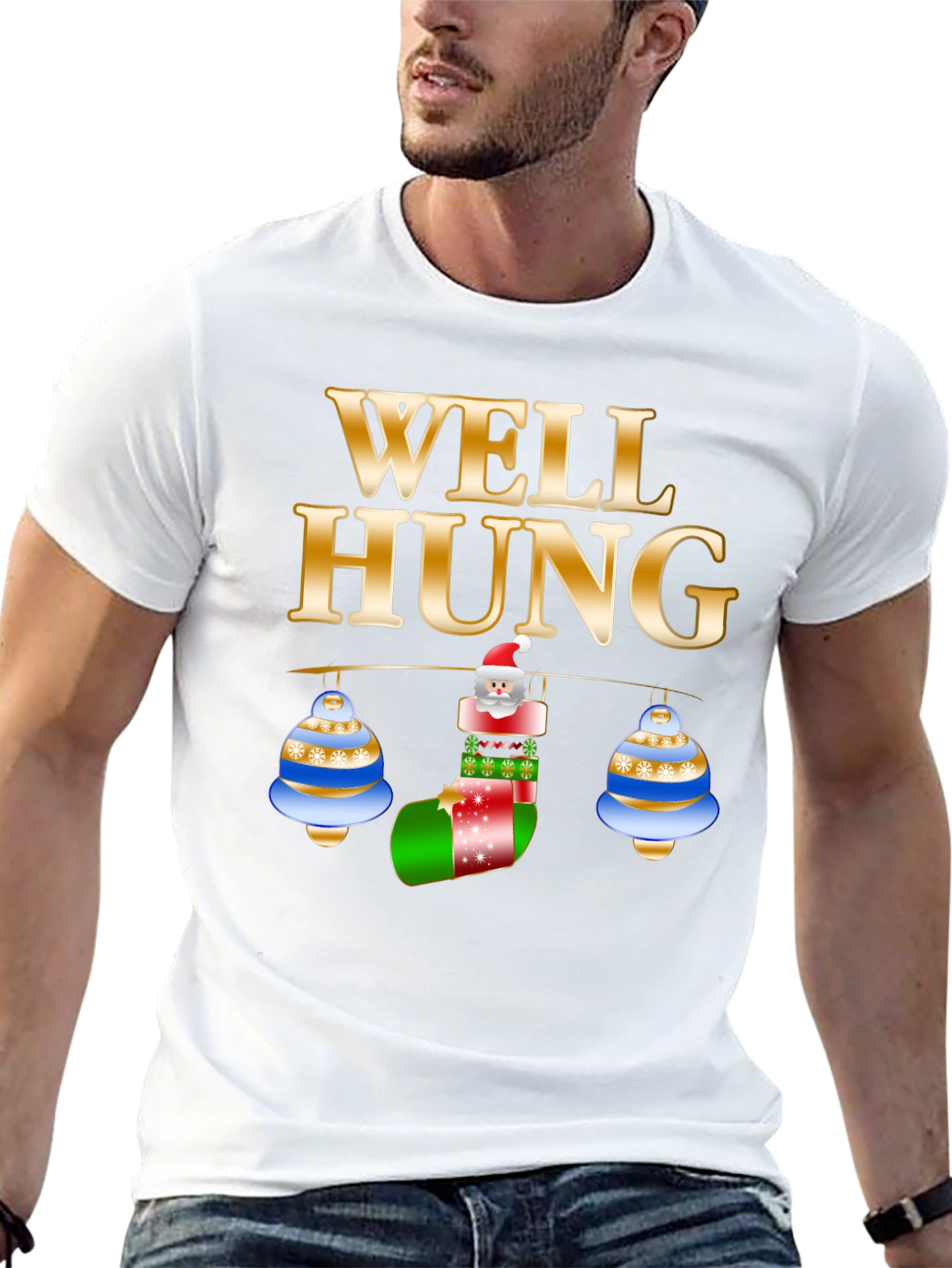 Black Well Hung Santa Christmas T-Shirt view 13