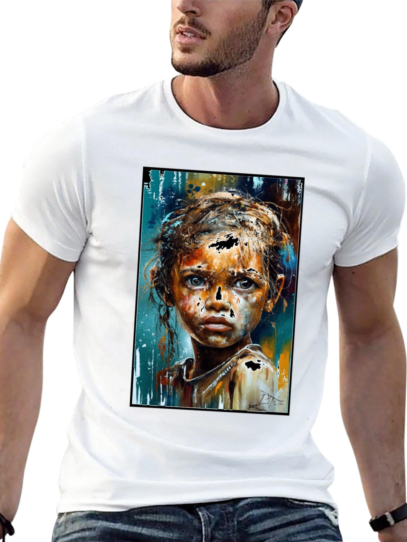 Black Expressive Portrait Graphic Black T-Shirt view 13