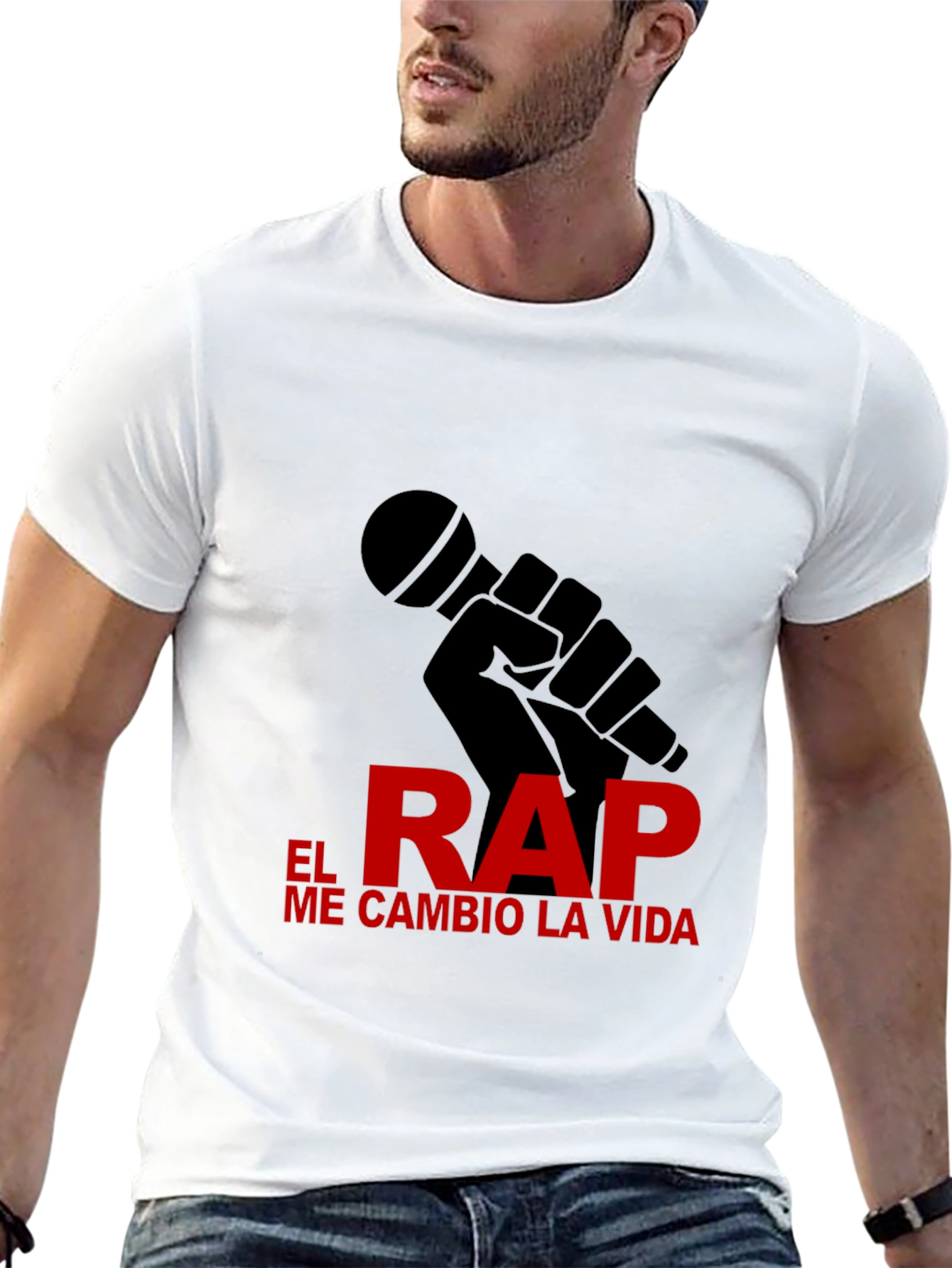 Black Rap Life Tee - "El Rap Me Cambio La Vida" Design T-Shirt view 13