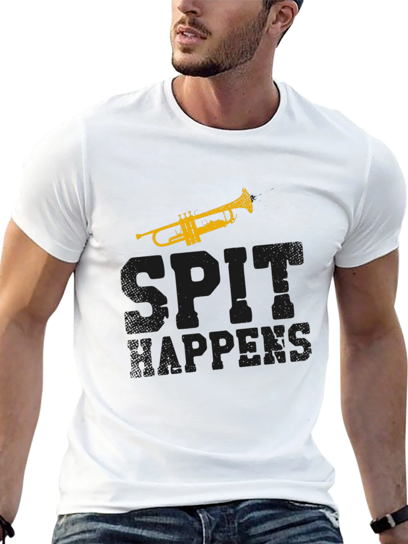 Black Spit Happens Trumpet T-Shirt - Musician Gift view 13