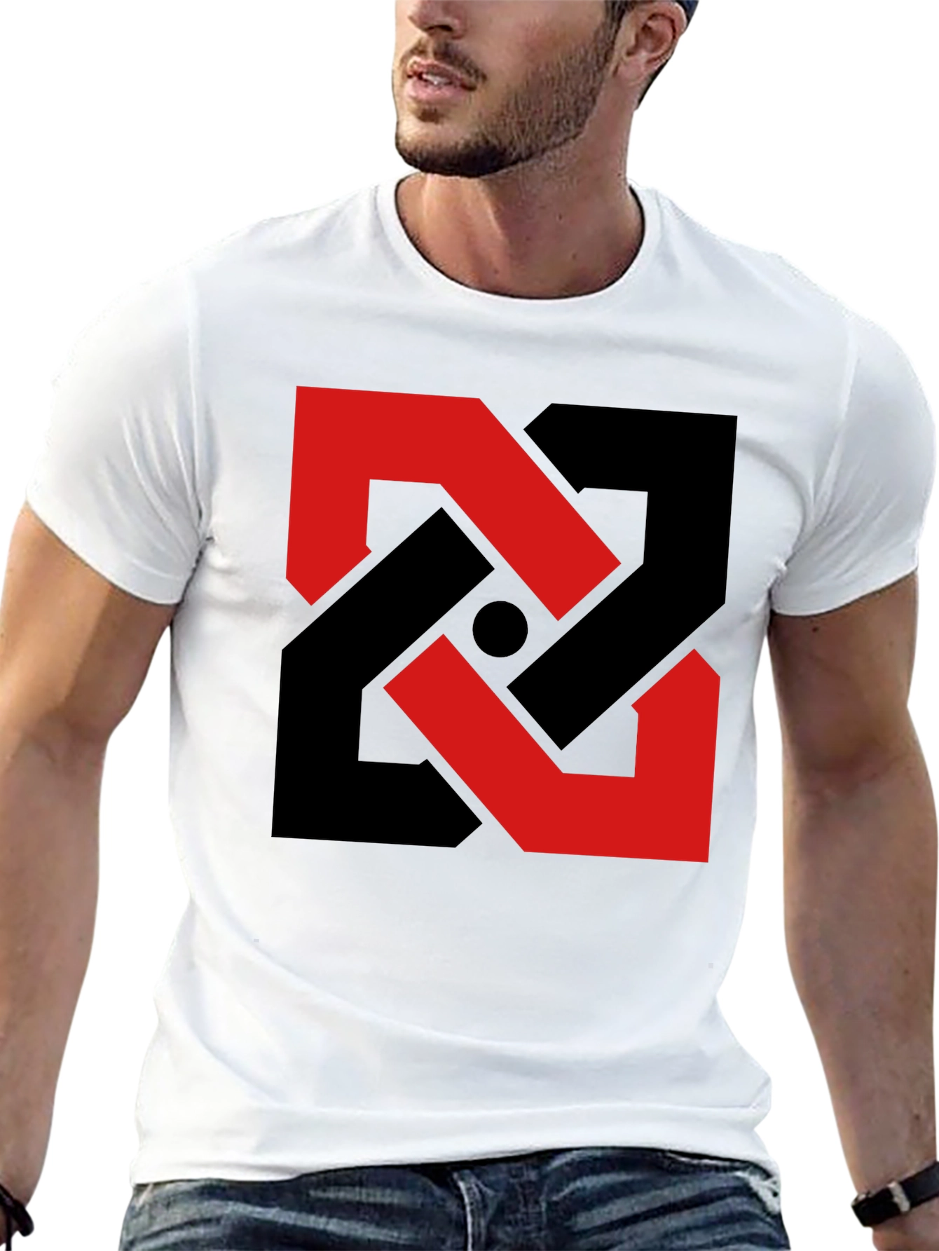 Black Abstract Geometric T-Shirt - Red & Black Design view 13