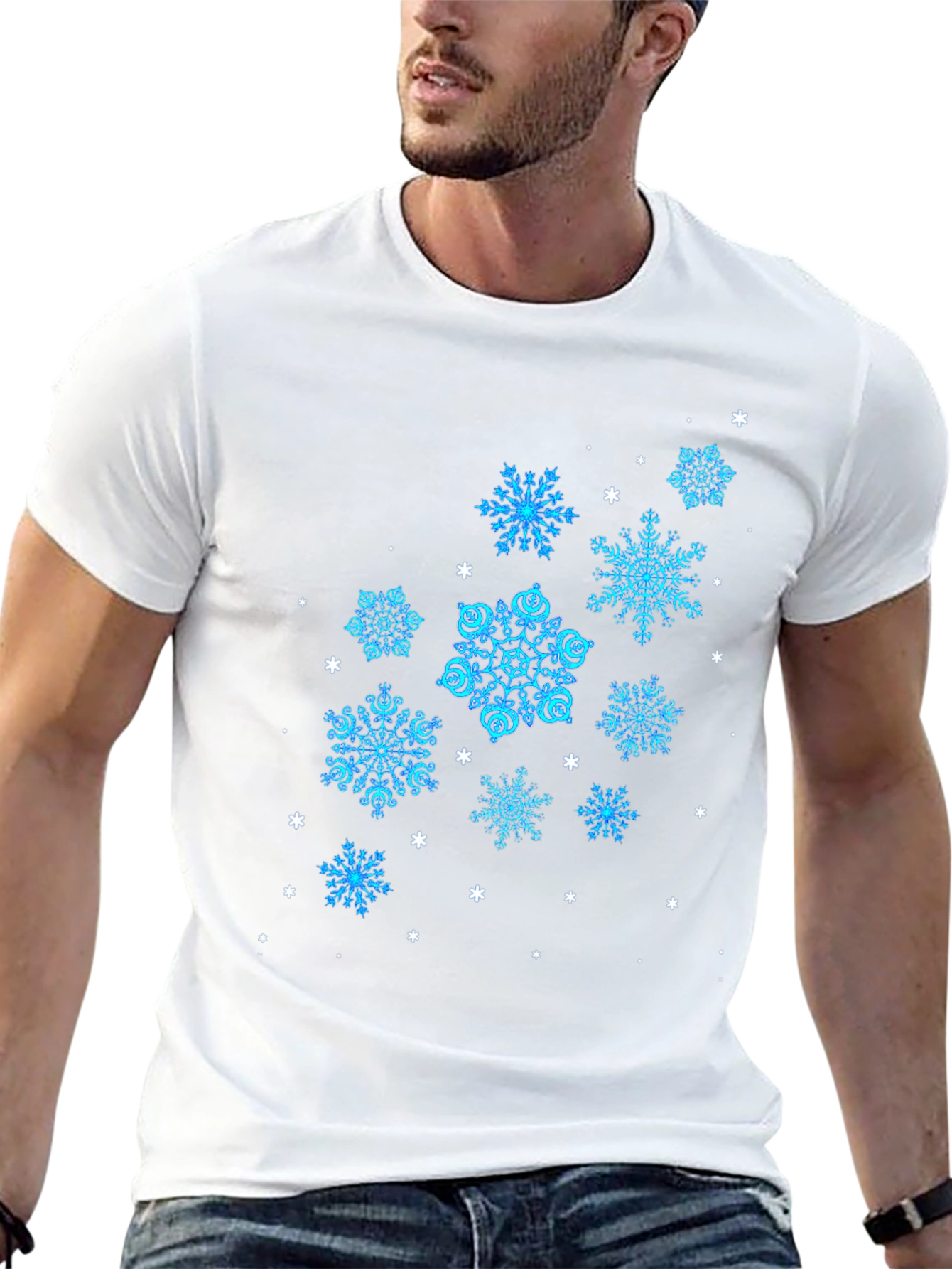 Black Snowflake Pattern Black T-Shirt view 13