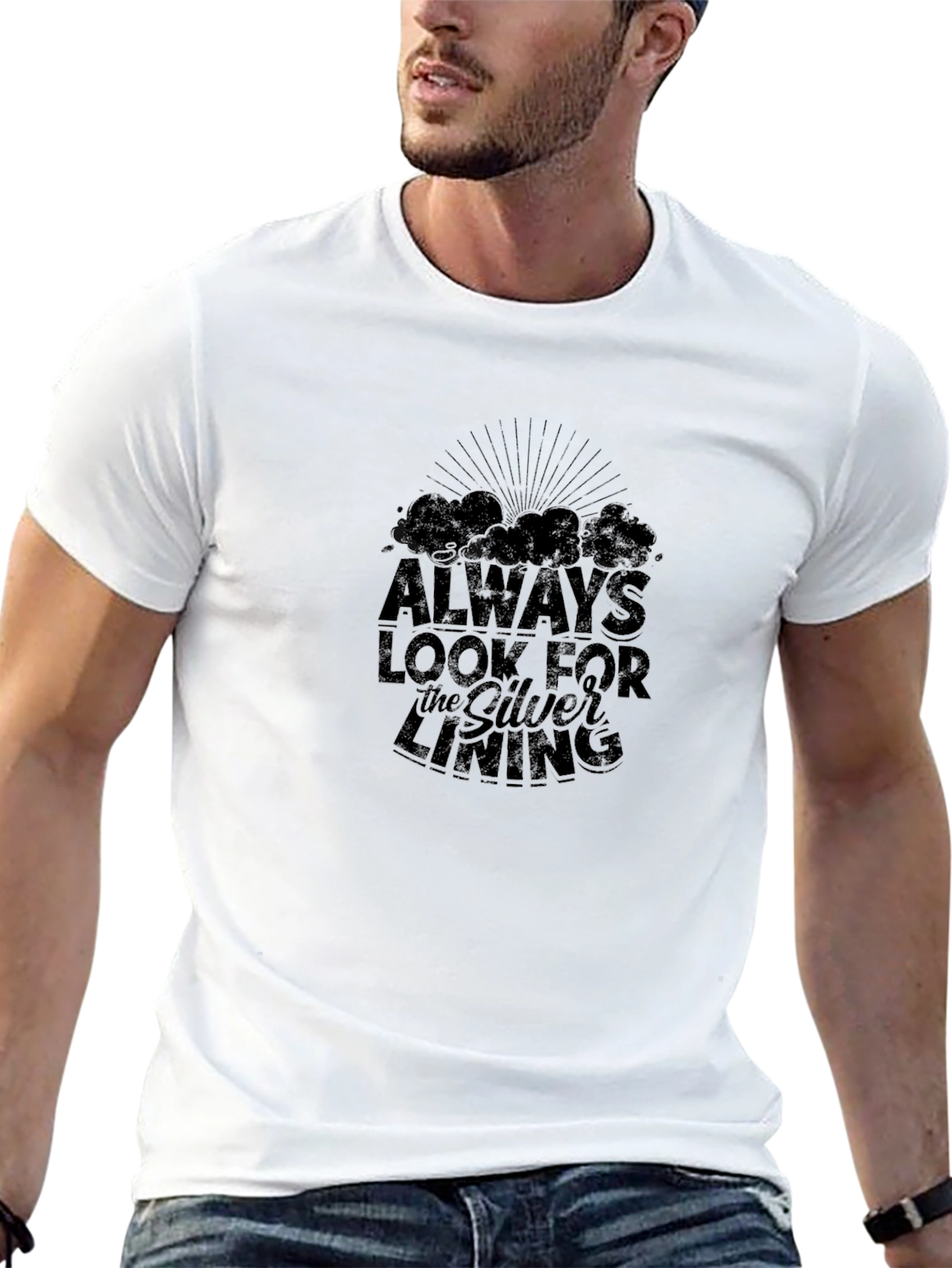 Black Always Look For The Silver Lining Black Graphic T-Shirt view 13