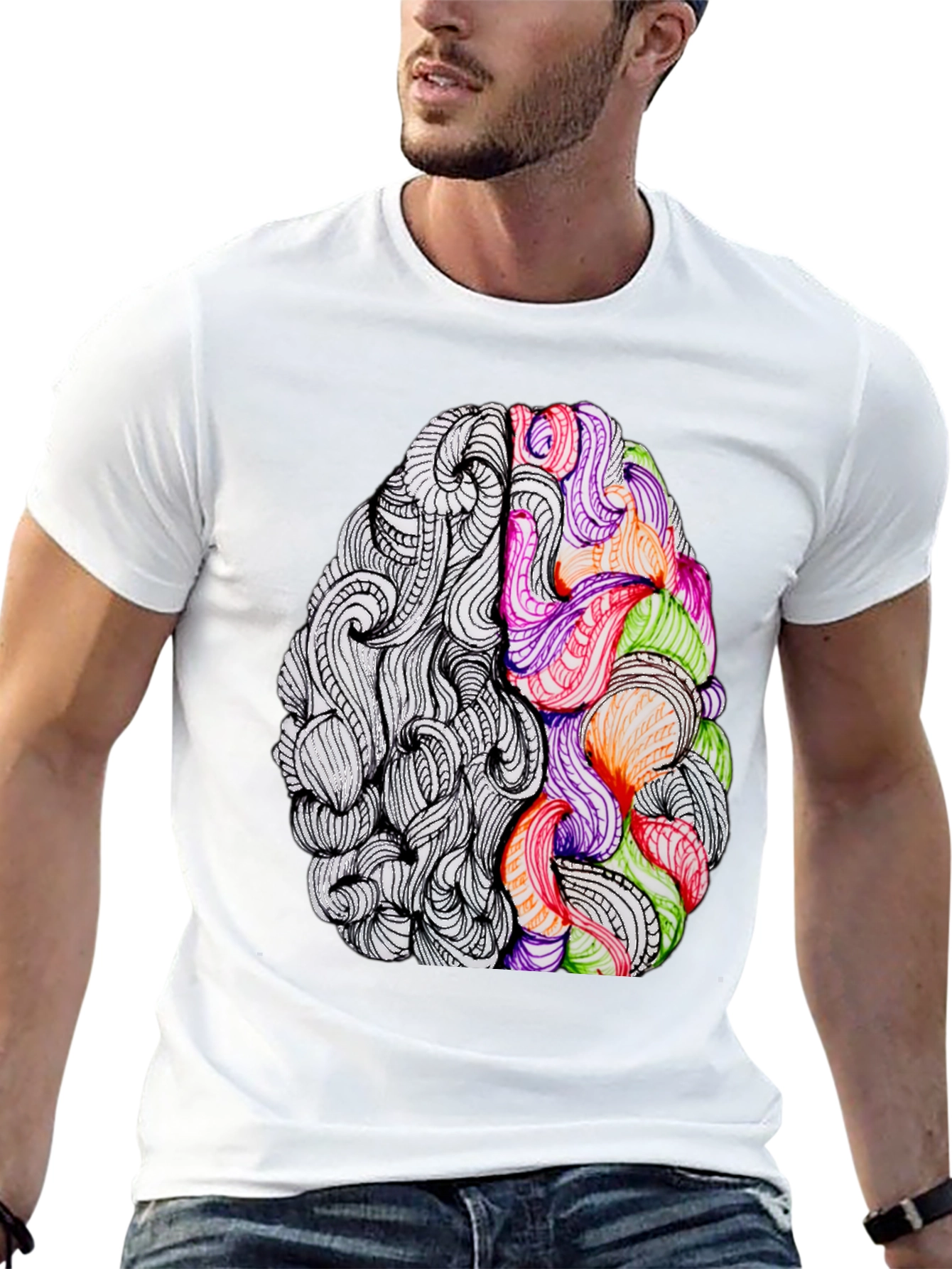 Black Brain Art Graphic Tee - Creative Thinking T-Shirt view 13