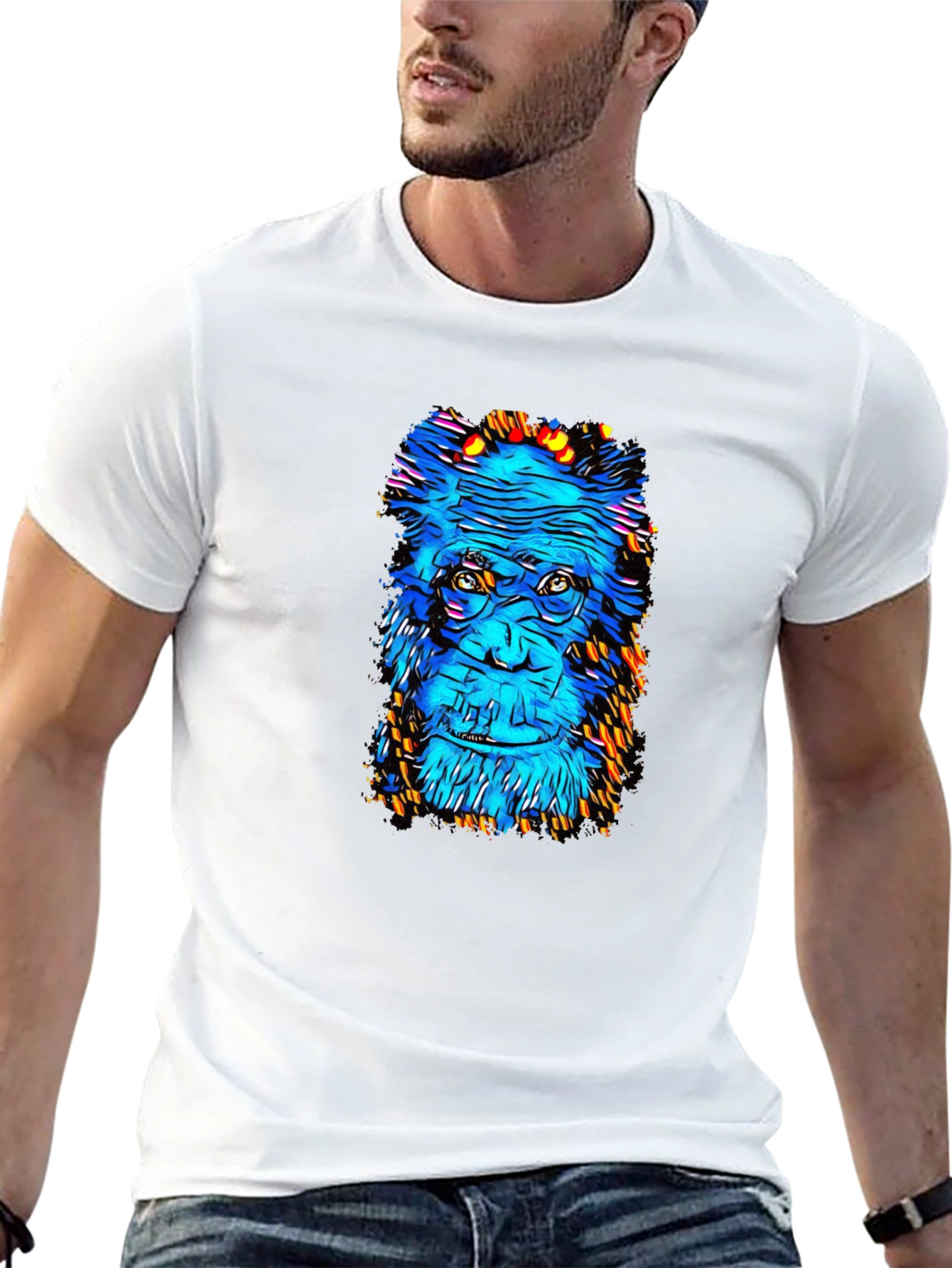 Black Abstract Gorilla Face Graphic T-Shirt view 13