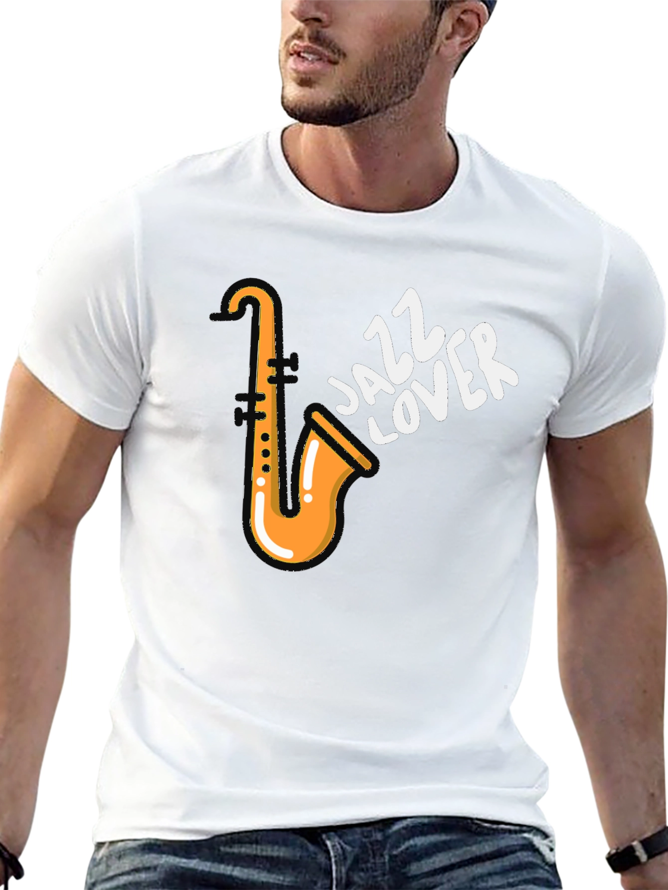 Black Jazz Lover T-Shirt - Saxophone Design view 13