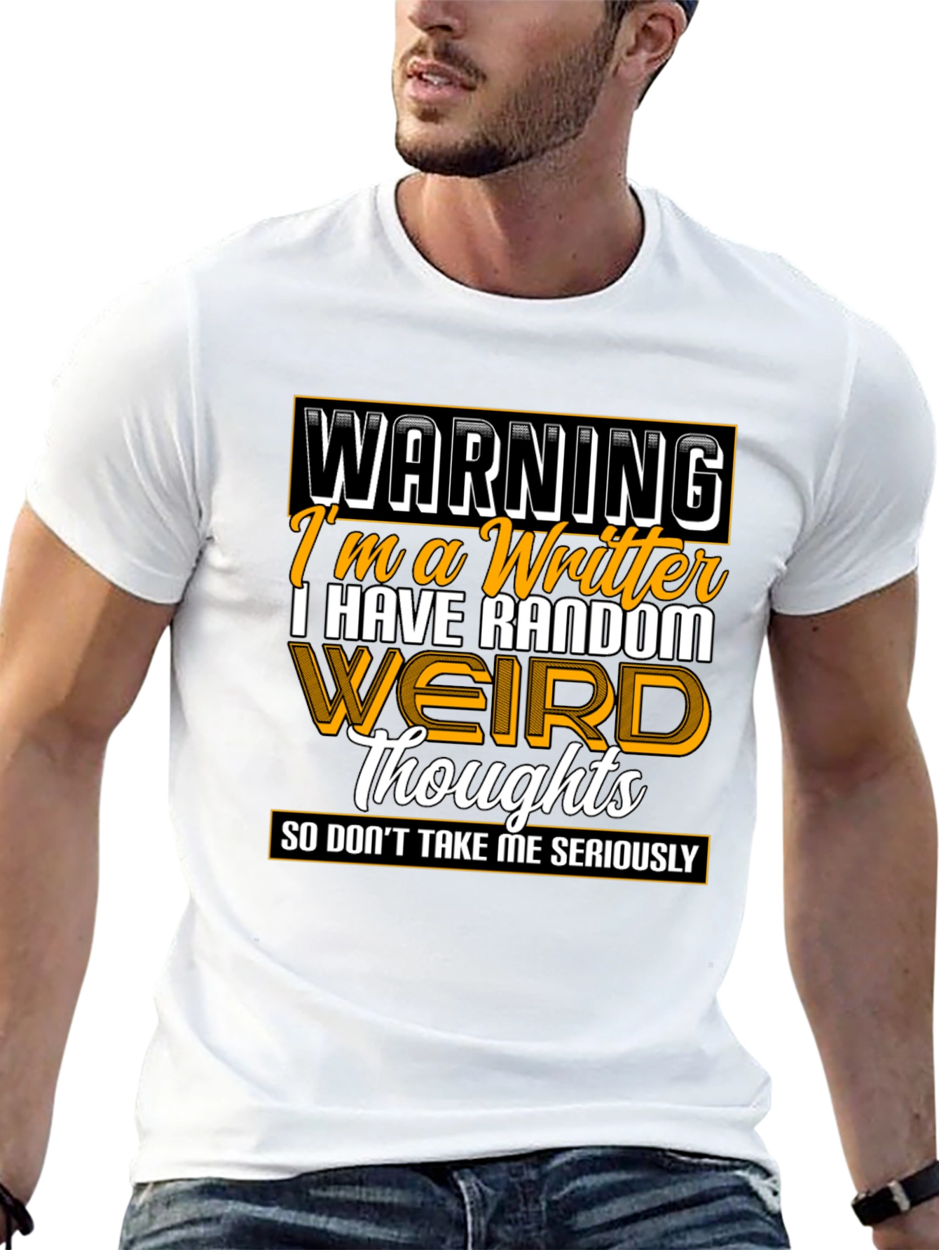 Black Warning Writer Graphic Tee - Random Weird Thoughts T-Shirt view 13